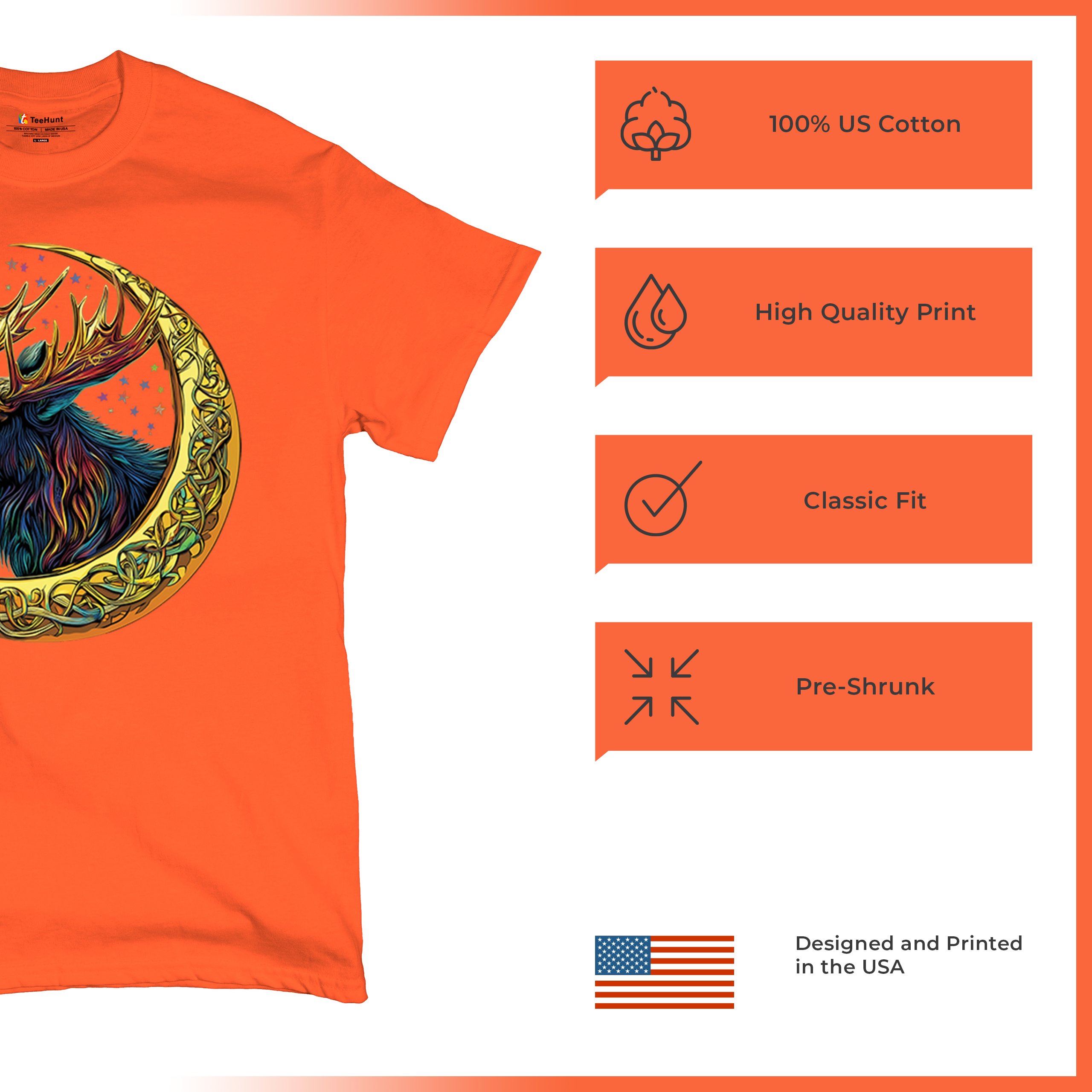 Celtic Moon Moose T-shirt Mystical Beast Majestic Cosmic Wildlife Men's Tee - Picture 21 of 113