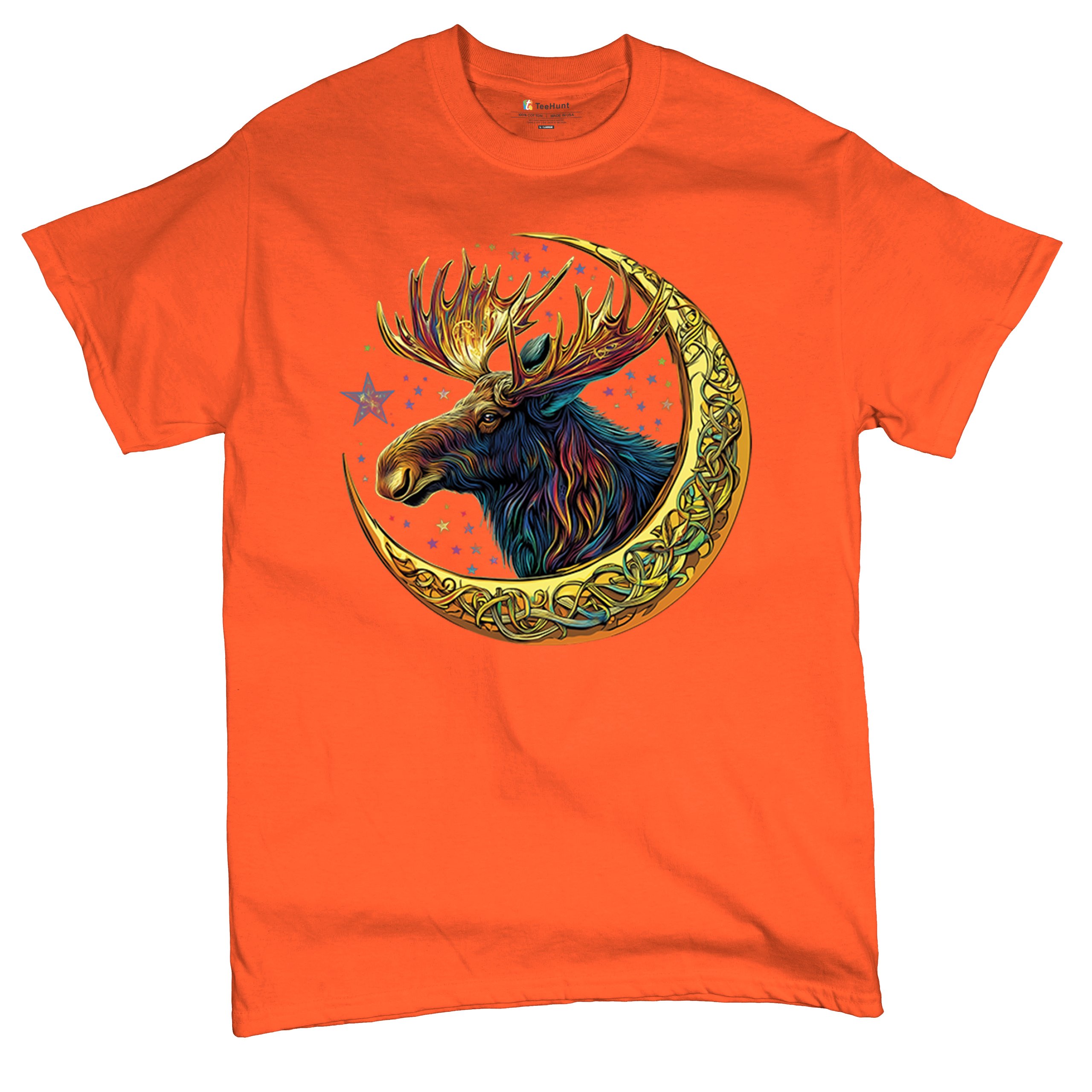 Celtic Moon Moose T-shirt Mystical Beast Majestic Cosmic Wildlife Men's Tee - Picture 20 of 113