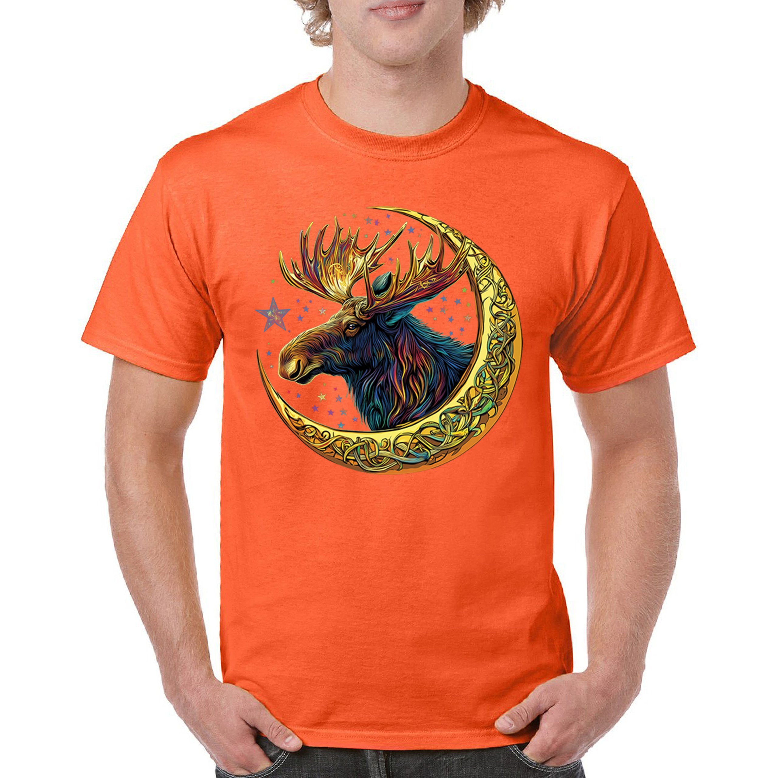 Celtic Moon Moose T-shirt Mystical Beast Majestic Cosmic Wildlife Men's Tee - Picture 16 of 113