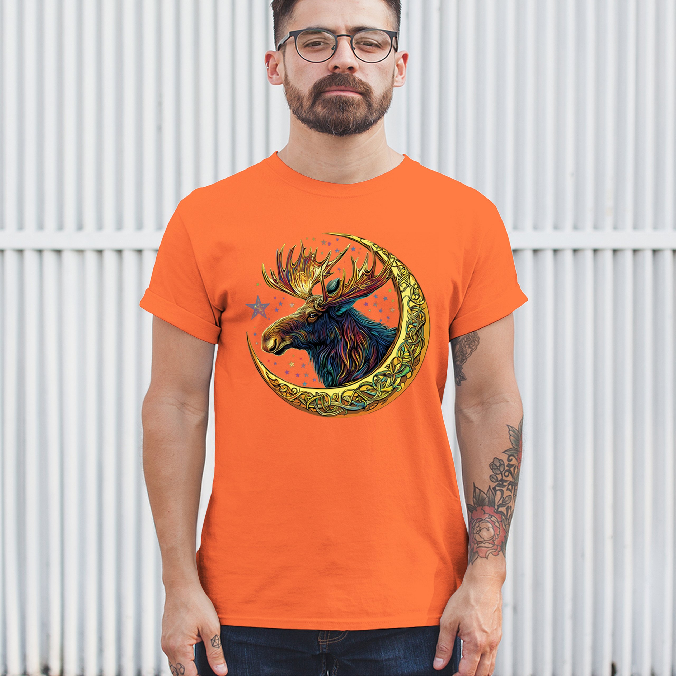 Celtic Moon Moose T-shirt Mystical Beast Majestic Cosmic Wildlife Men's Tee - Picture 19 of 113