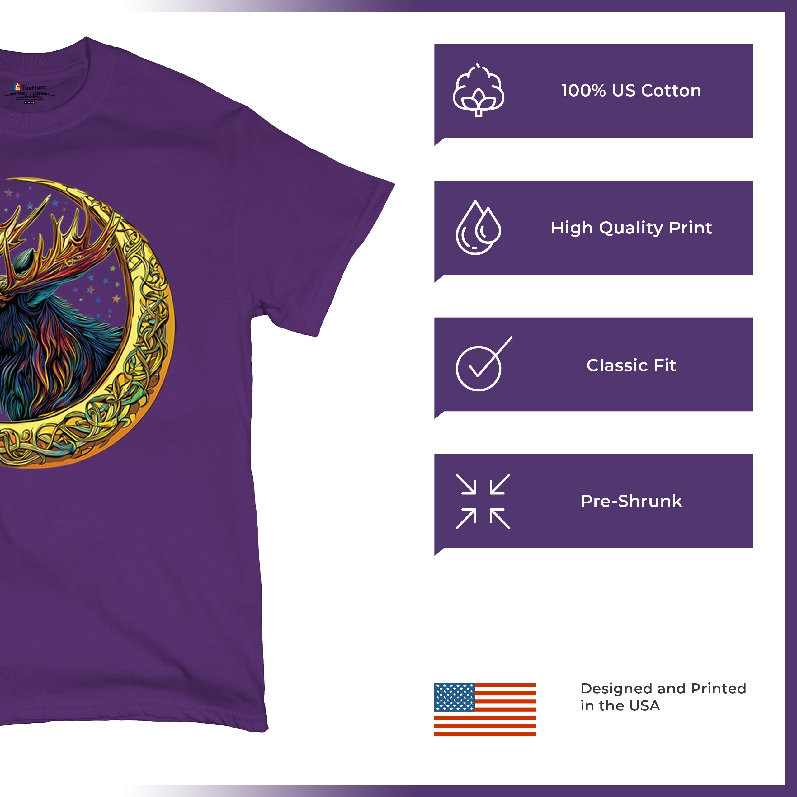 Celtic Moon Moose T-shirt Mystical Beast Majestic Cosmic Wildlife Men's Tee - Picture 35 of 113