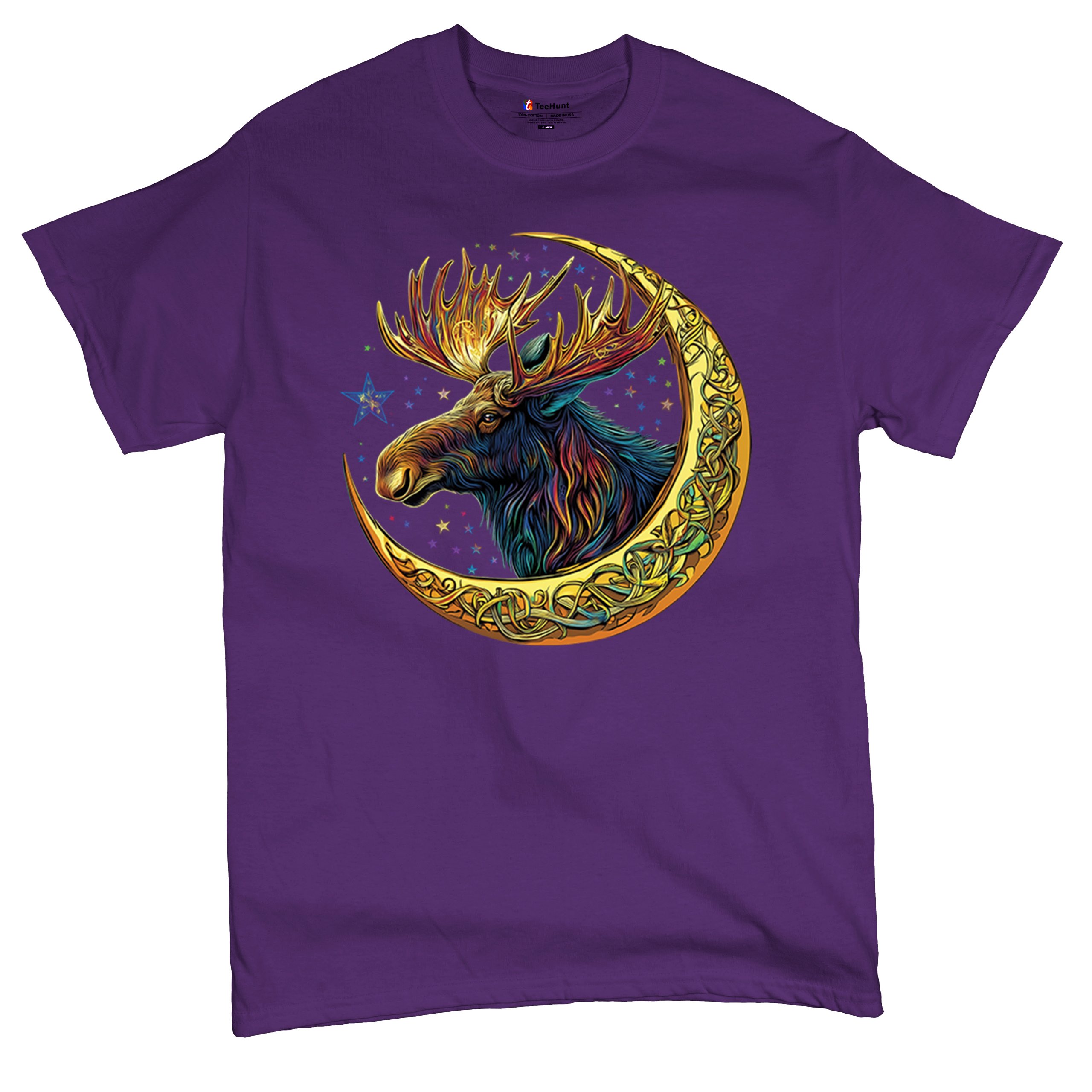Celtic Moon Moose T-shirt Mystical Beast Majestic Cosmic Wildlife Men's Tee - Picture 34 of 113