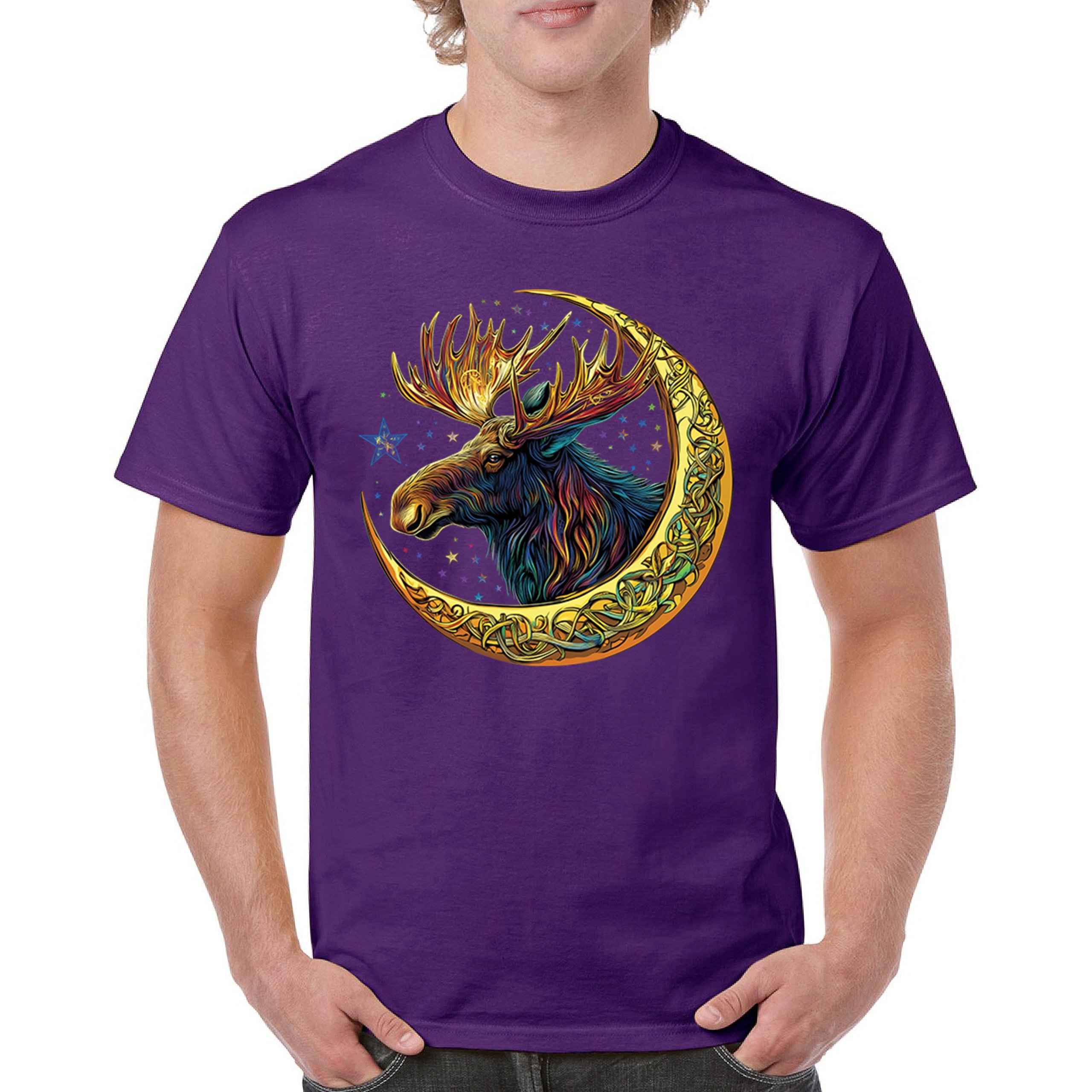 Celtic Moon Moose T-shirt Mystical Beast Majestic Cosmic Wildlife Men's Tee - Picture 30 of 113
