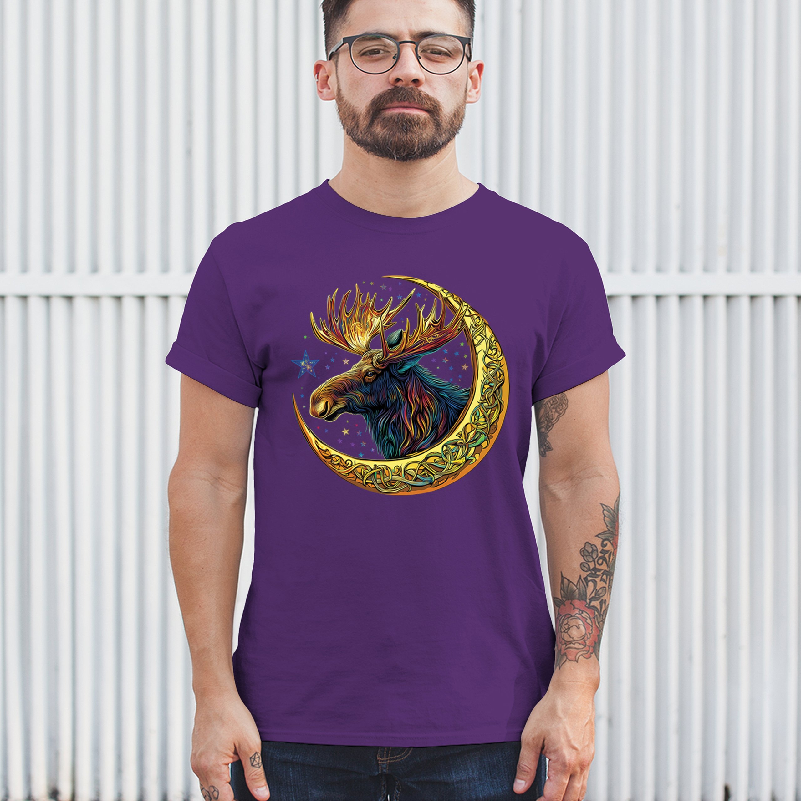 Celtic Moon Moose T-shirt Mystical Beast Majestic Cosmic Wildlife Men's Tee - Picture 33 of 113