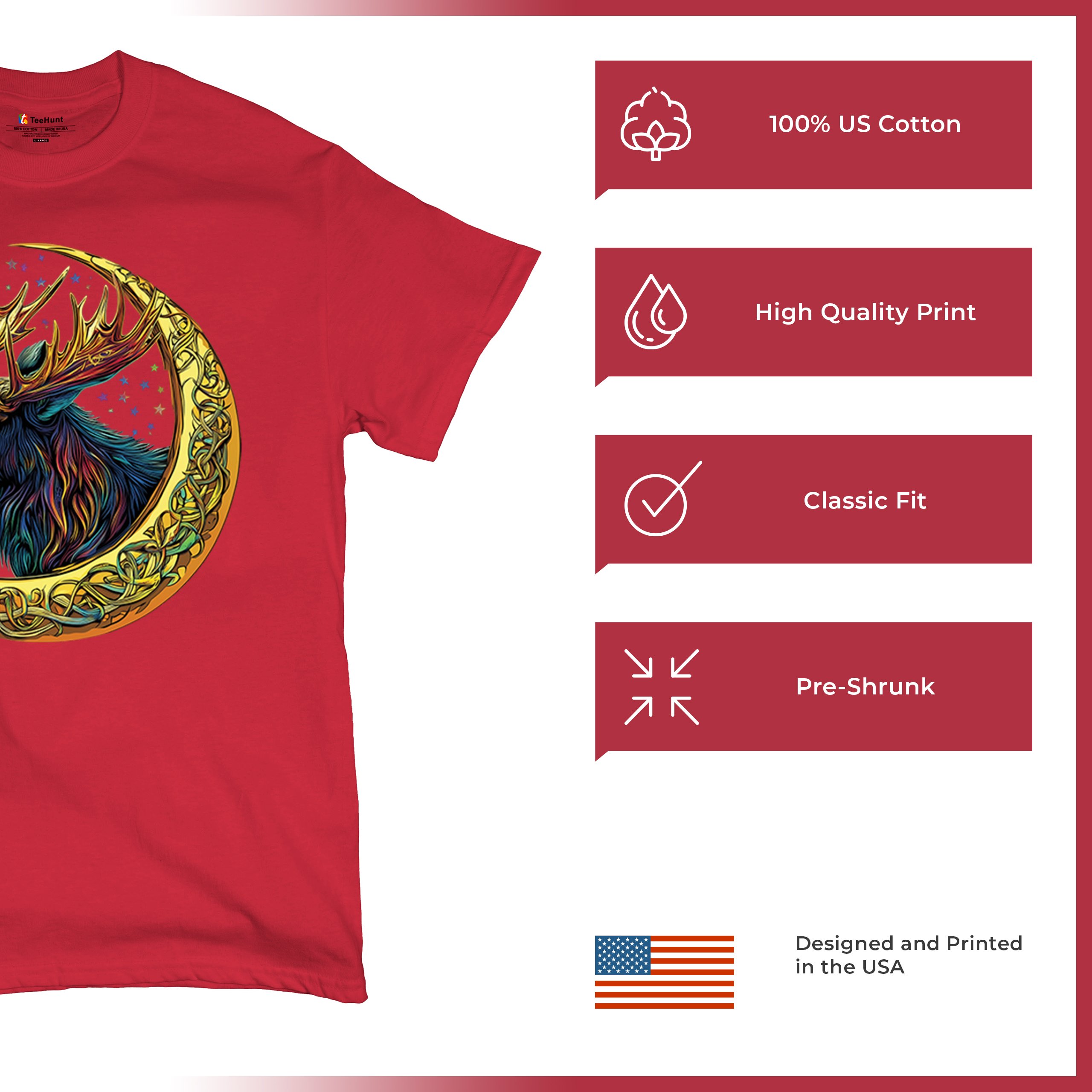 Celtic Moon Moose T-shirt Mystical Beast Majestic Cosmic Wildlife Men's Tee - Picture 42 of 113