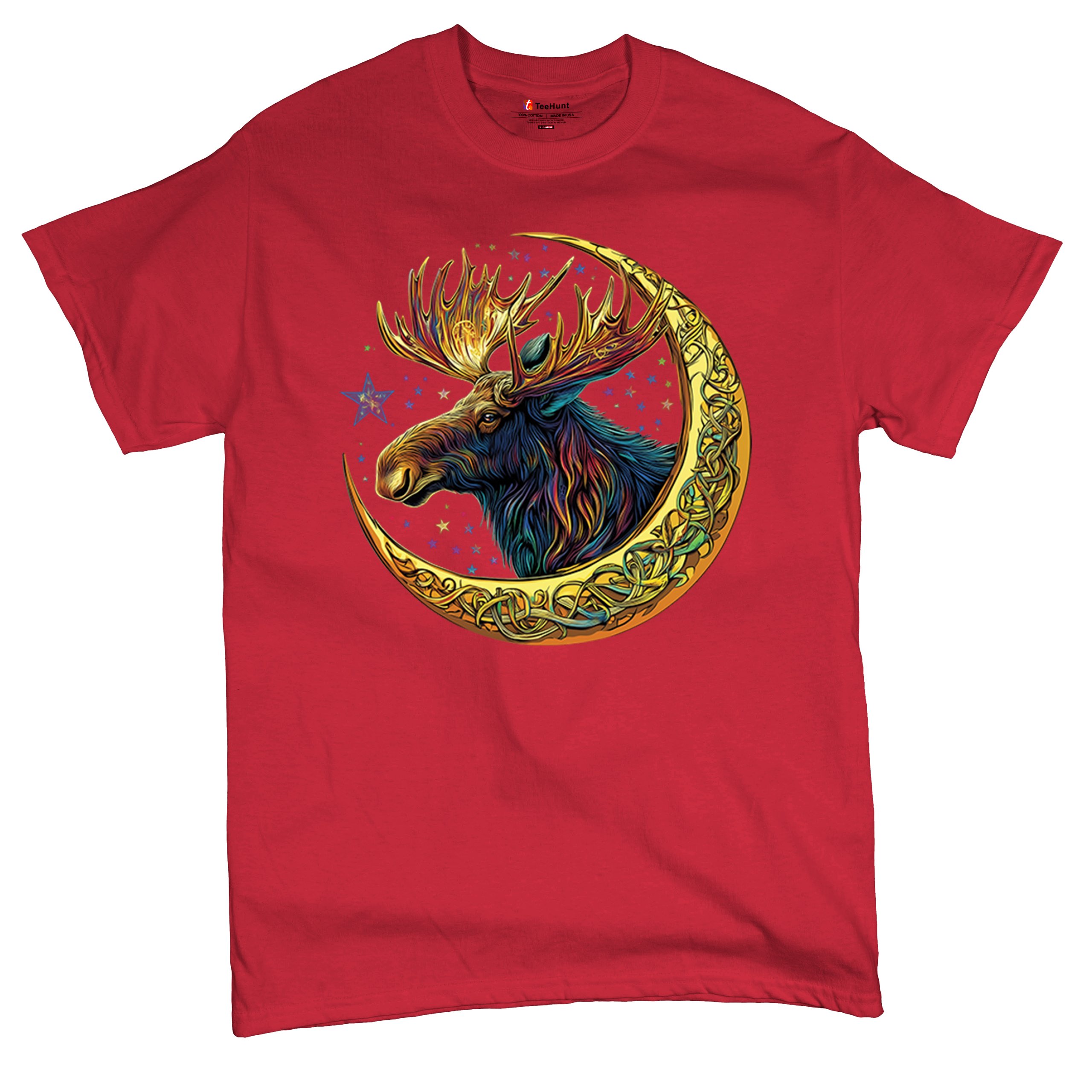 Celtic Moon Moose T-shirt Mystical Beast Majestic Cosmic Wildlife Men's Tee - Picture 41 of 113