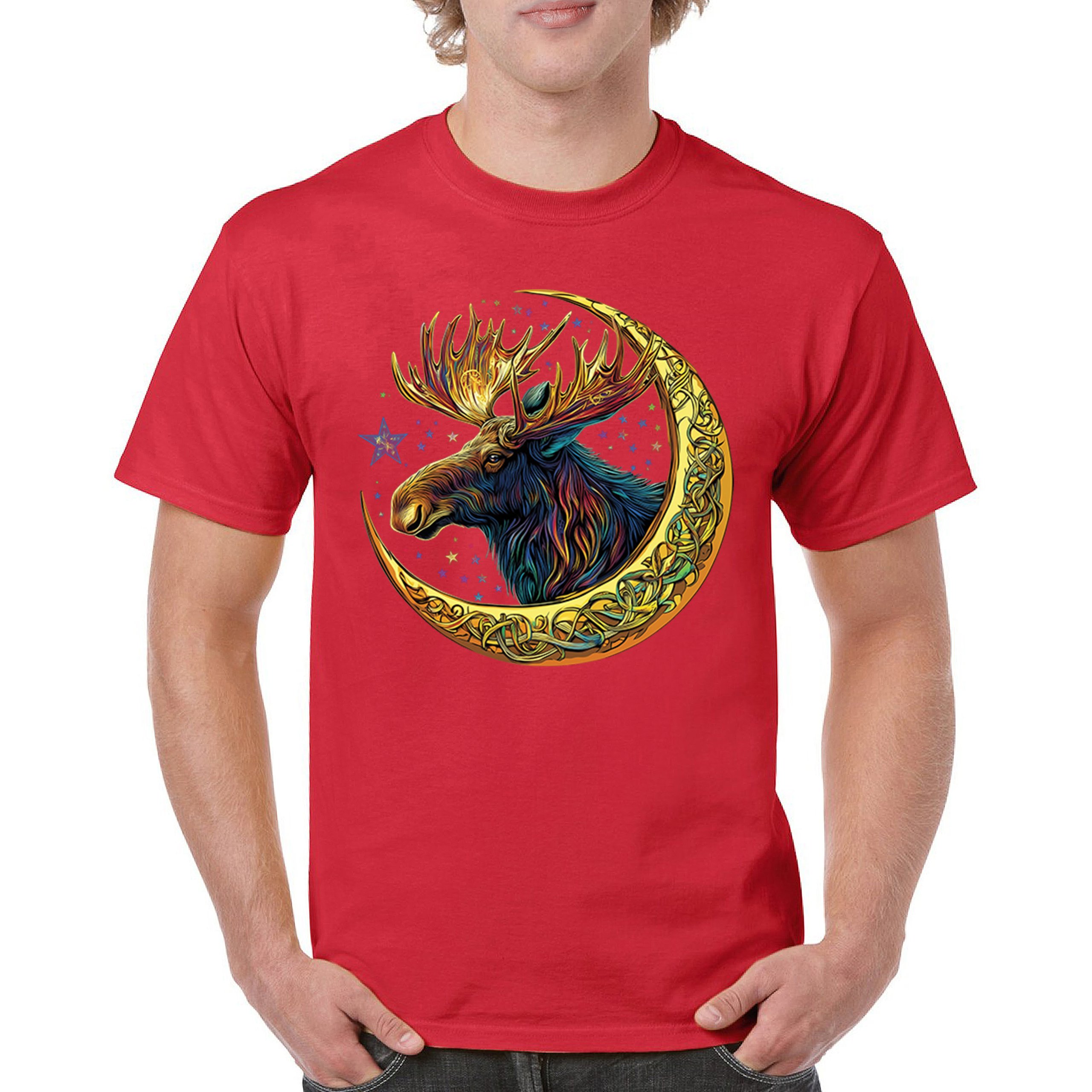 Celtic Moon Moose T-shirt Mystical Beast Majestic Cosmic Wildlife Men's Tee - Picture 37 of 113