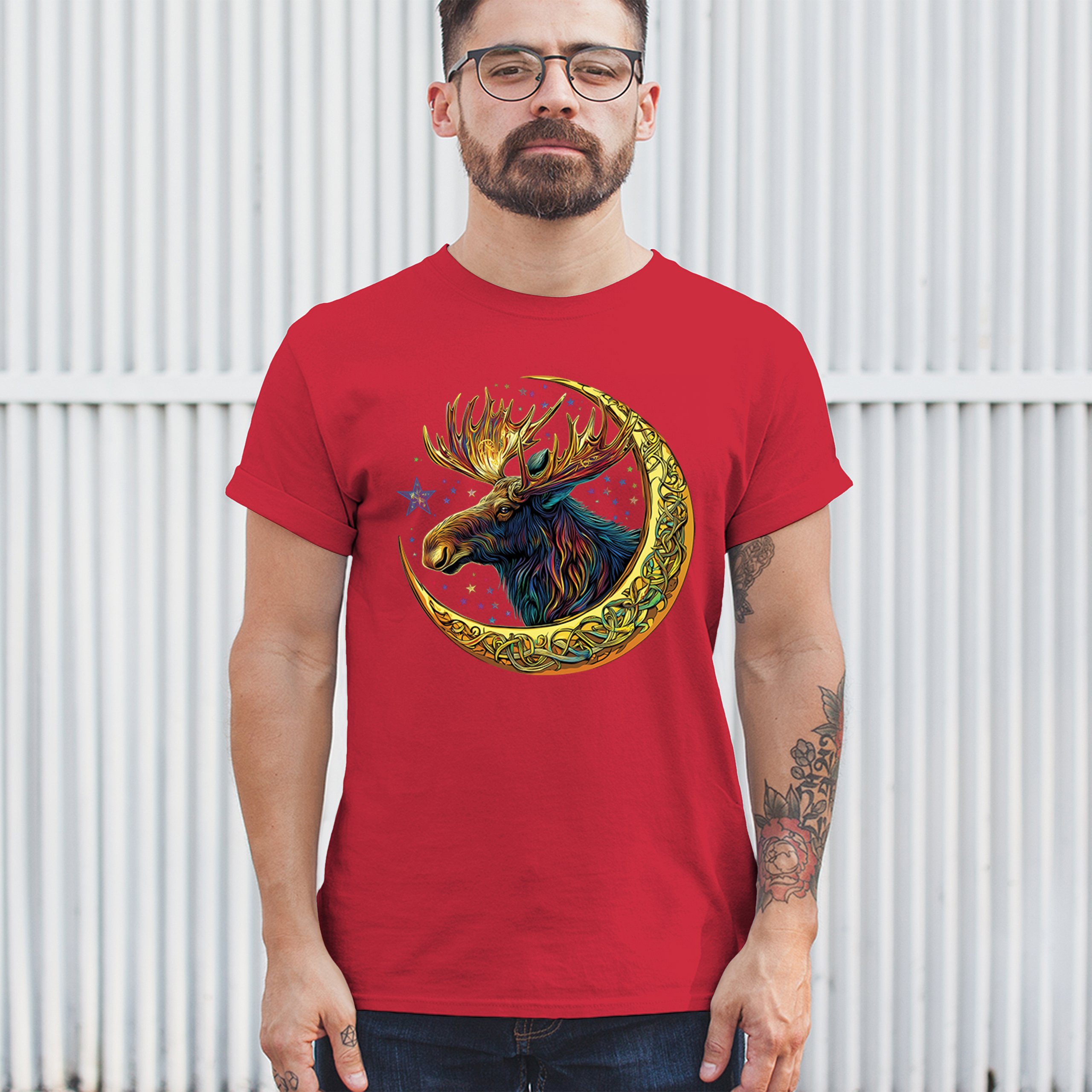 Celtic Moon Moose T-shirt Mystical Beast Majestic Cosmic Wildlife Men's Tee - Picture 40 of 113