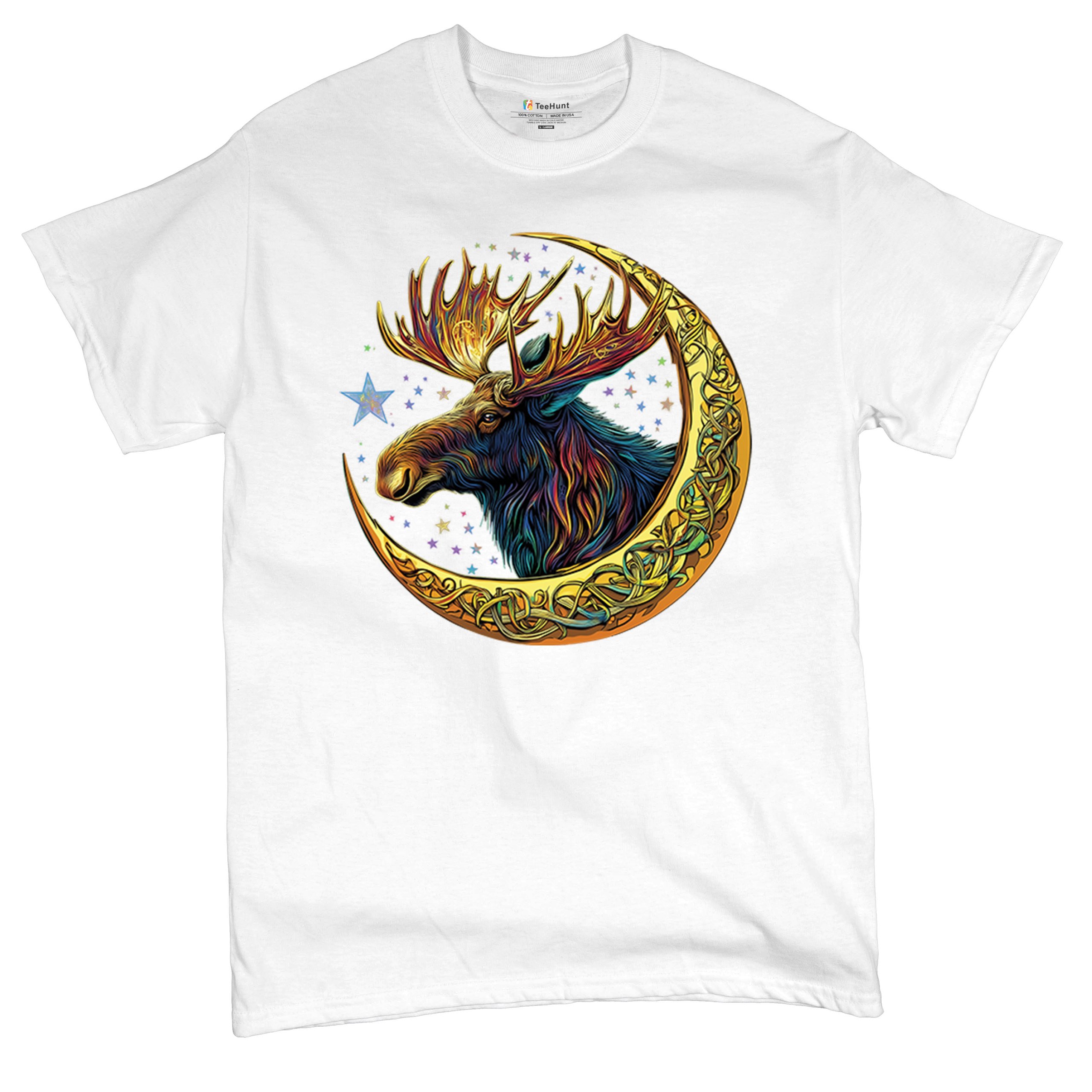 Celtic Moon Moose T-shirt Mystical Beast Majestic Cosmic Wildlife Men's Tee - Picture 48 of 113