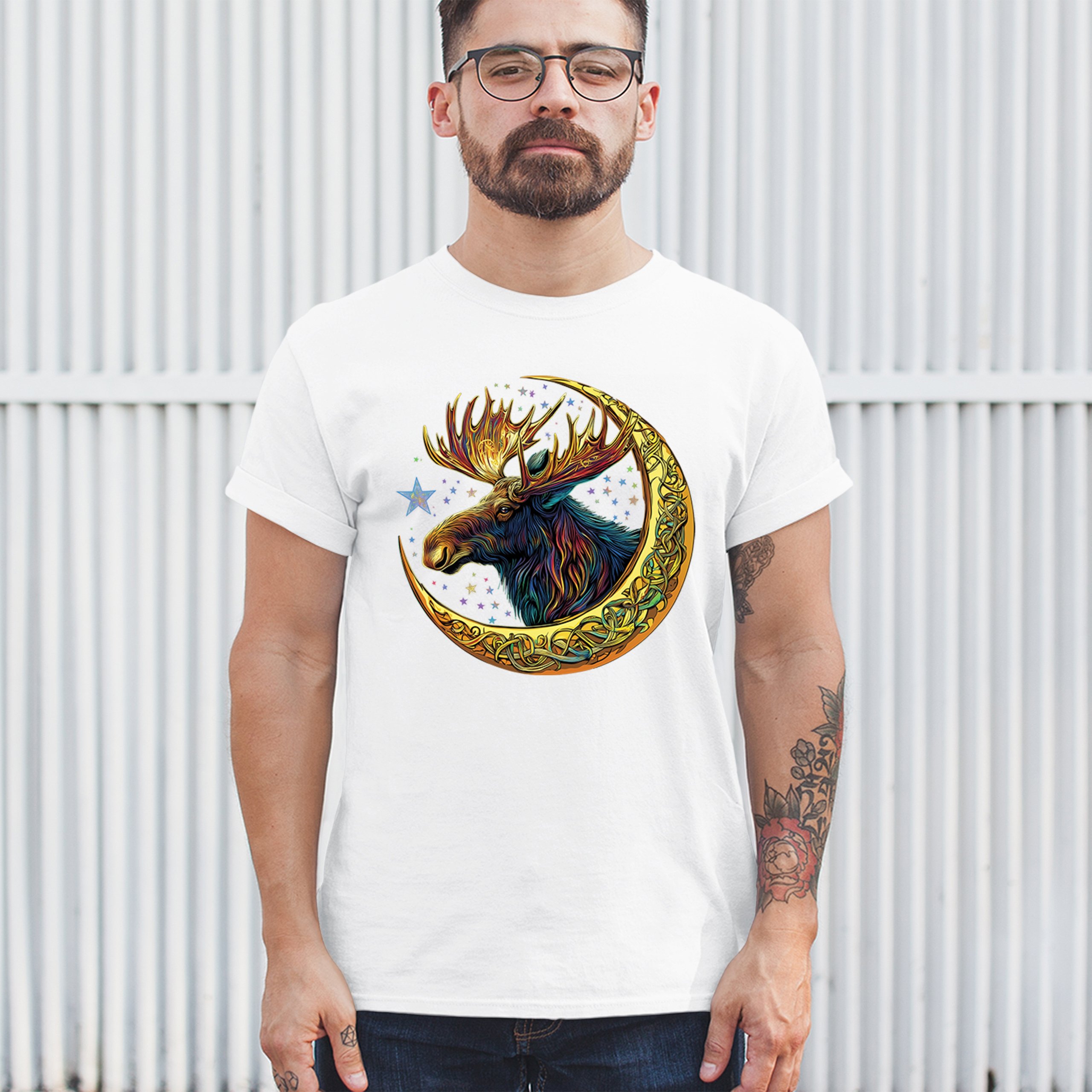Celtic Moon Moose T-shirt Mystical Beast Majestic Cosmic Wildlife Men's Tee - Picture 47 of 113