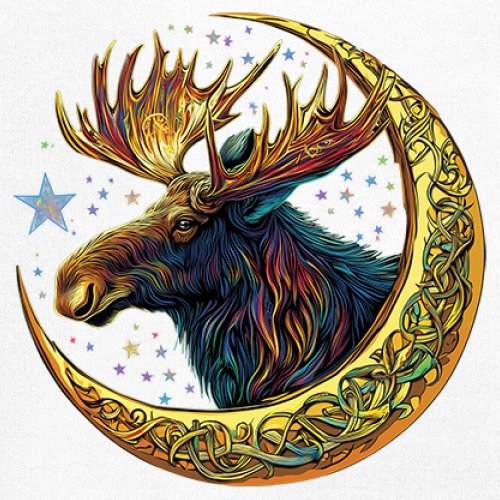 Celtic Moon Moose T-shirt Mystical Beast Majestic Cosmic Wildlife Men's Tee - Picture 46 of 113