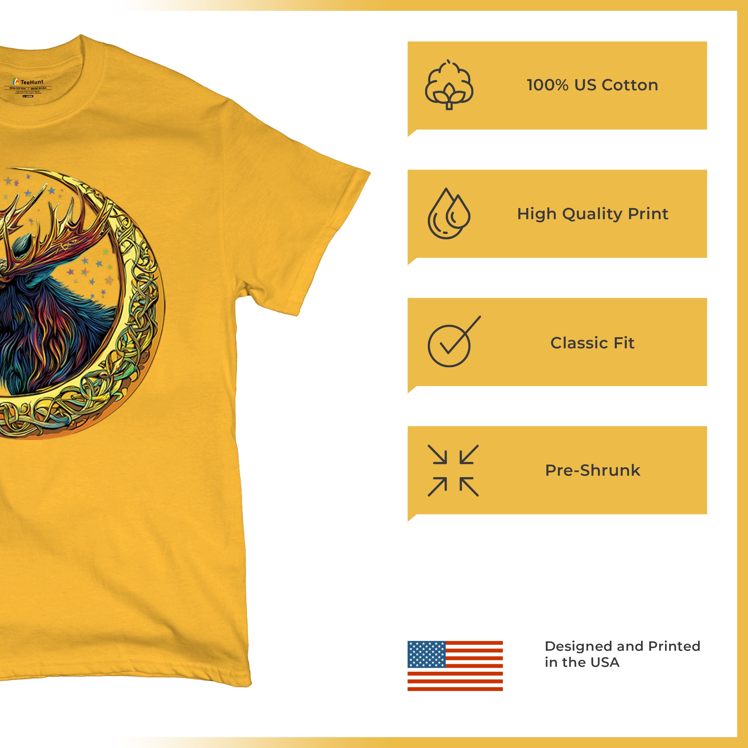 Celtic Moon Moose T-shirt Mystical Beast Majestic Cosmic Wildlife Men's Tee - Picture 112 of 113