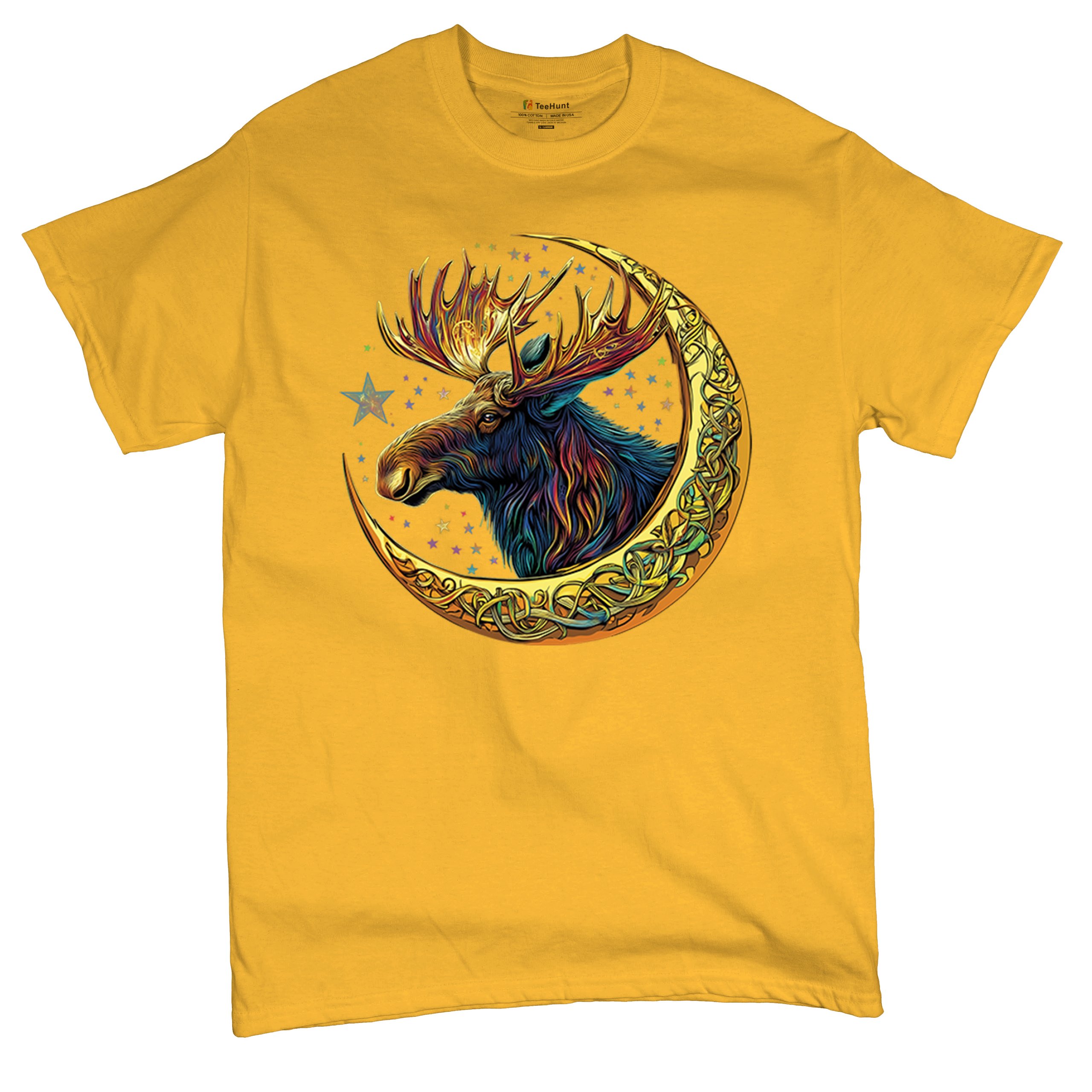 Celtic Moon Moose T-shirt Mystical Beast Majestic Cosmic Wildlife Men's Tee - Picture 111 of 113