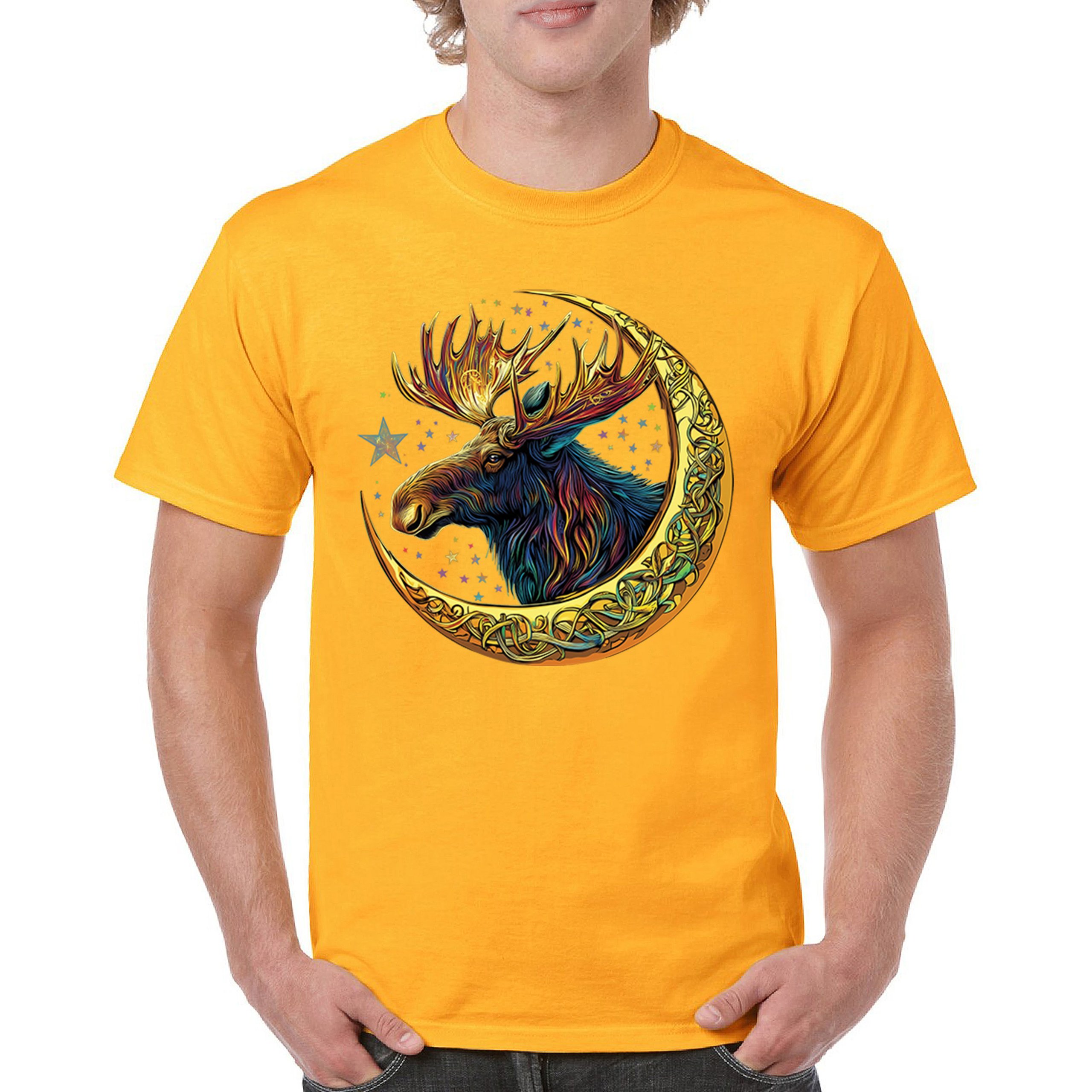 Celtic Moon Moose T-shirt Mystical Beast Majestic Cosmic Wildlife Men's Tee - Picture 107 of 113