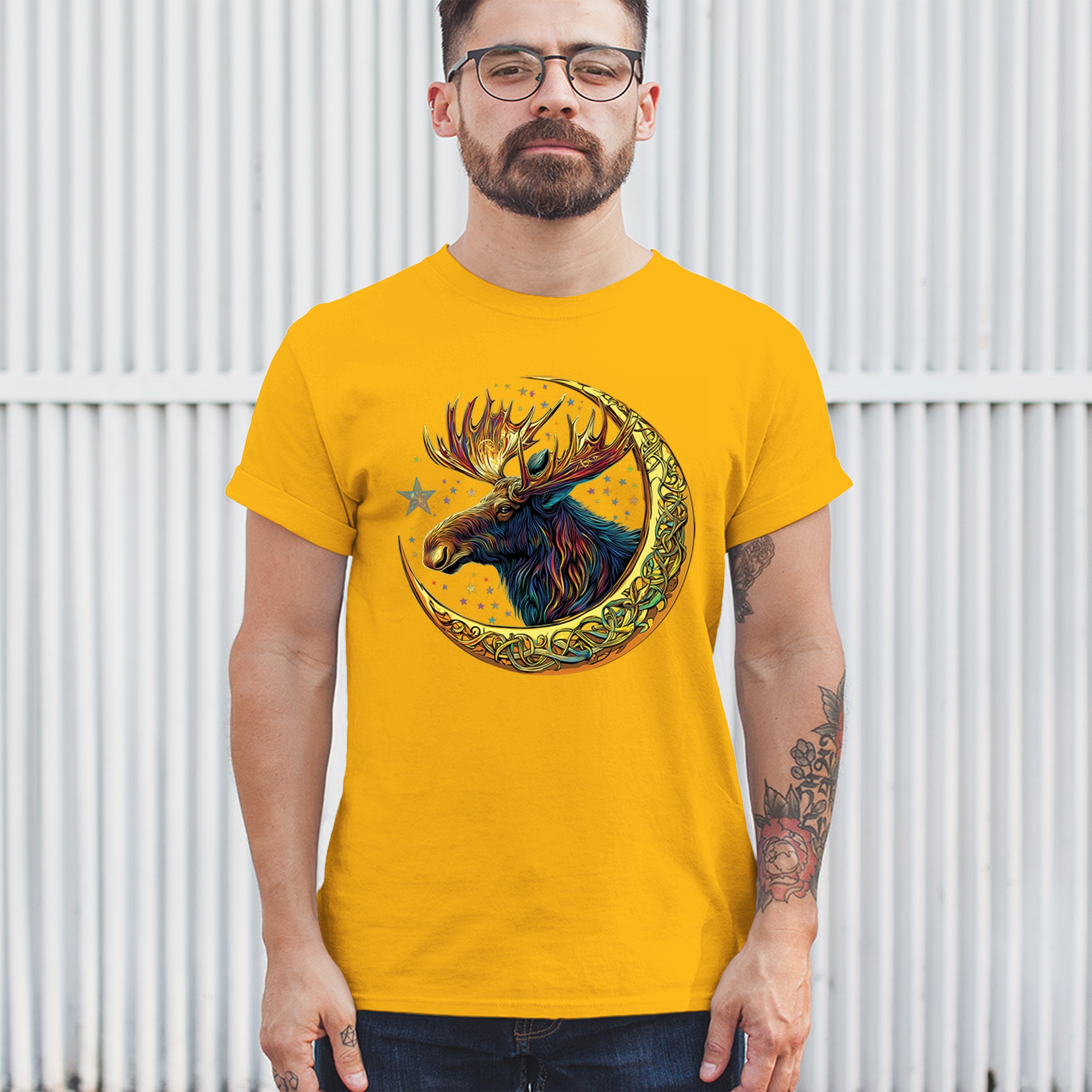 Celtic Moon Moose T-shirt Mystical Beast Majestic Cosmic Wildlife Men's Tee - Picture 110 of 113