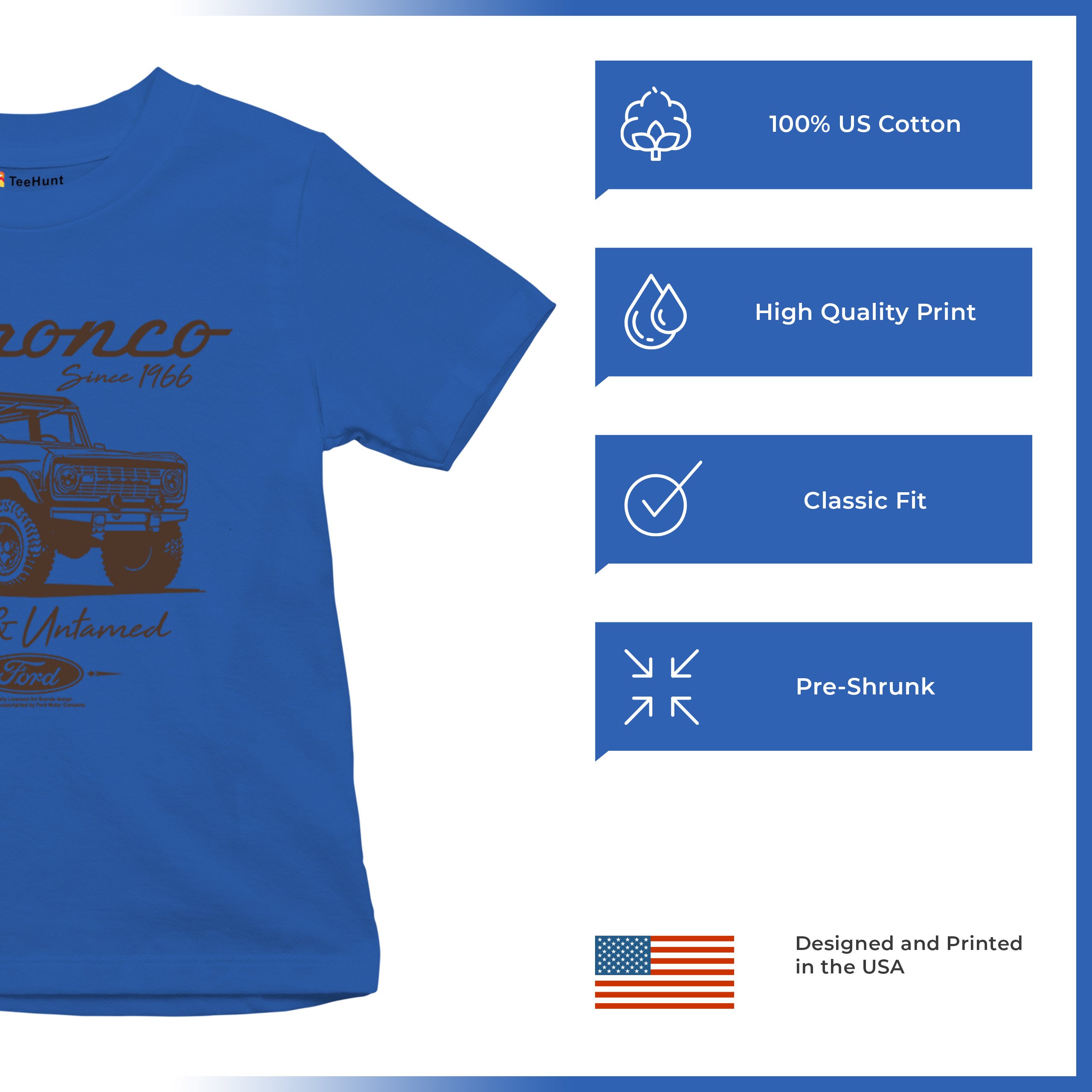 Ford Bronco Wild and Untamed Since 1966 Youth T-shirt Retro Off Road 4x4 Kids - Picture 28 of 36