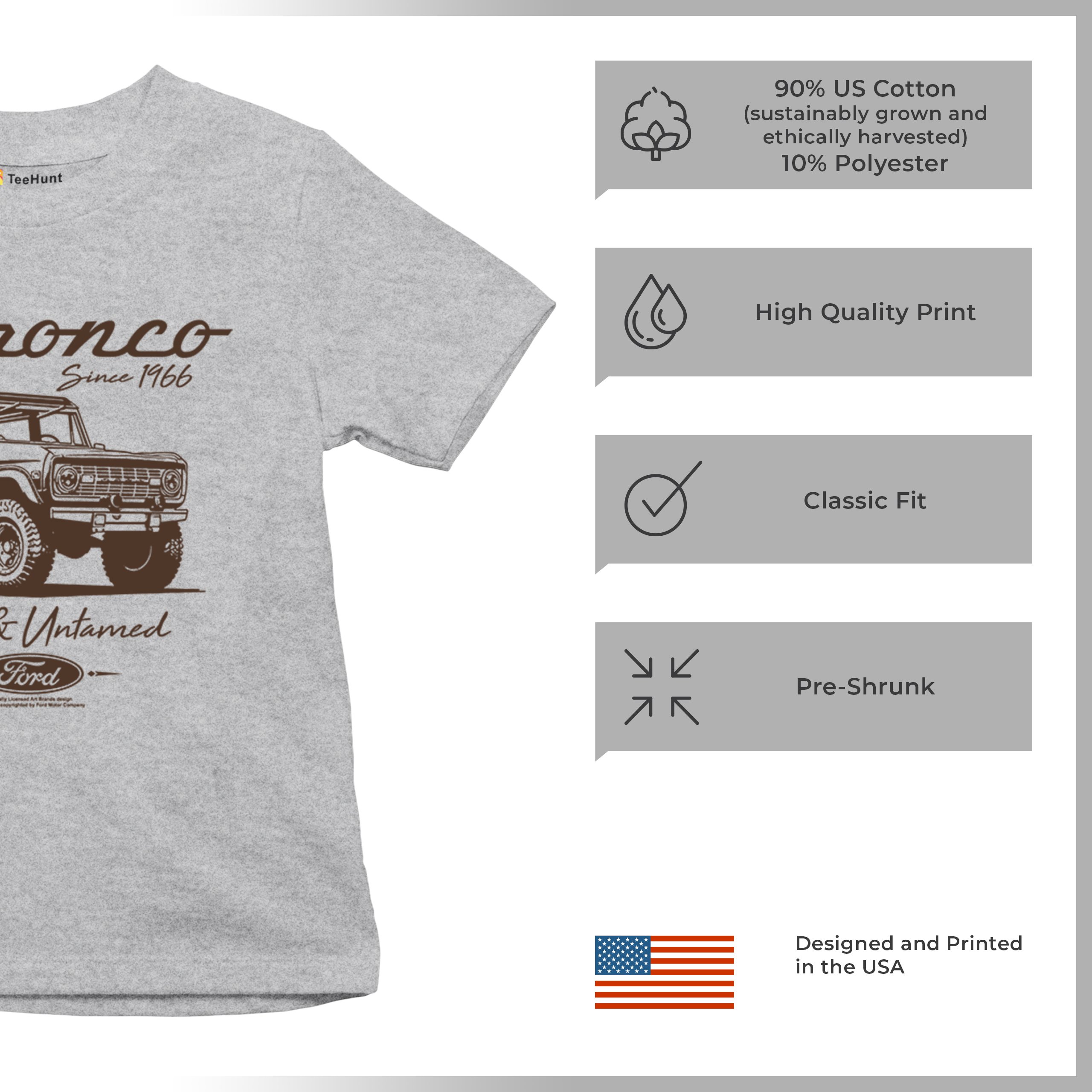 Ford Bronco Wild and Untamed Since 1966 Youth T-shirt Retro Off Road 4x4 Kids - Picture 7 of 36