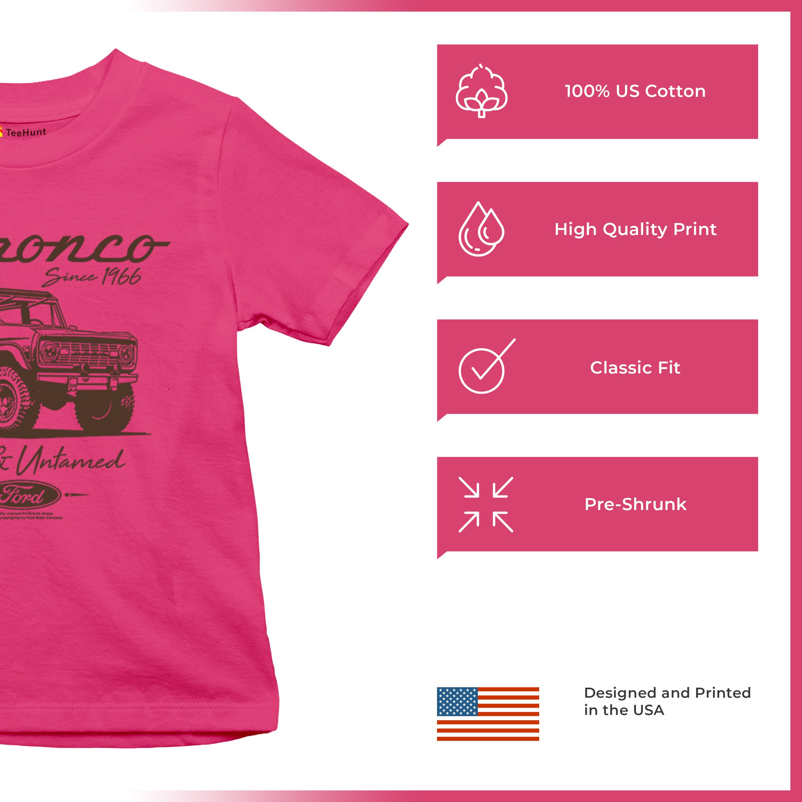 Ford Bronco Wild and Untamed Since 1966 Youth T-shirt Retro Off Road 4x4 Kids - Picture 35 of 36