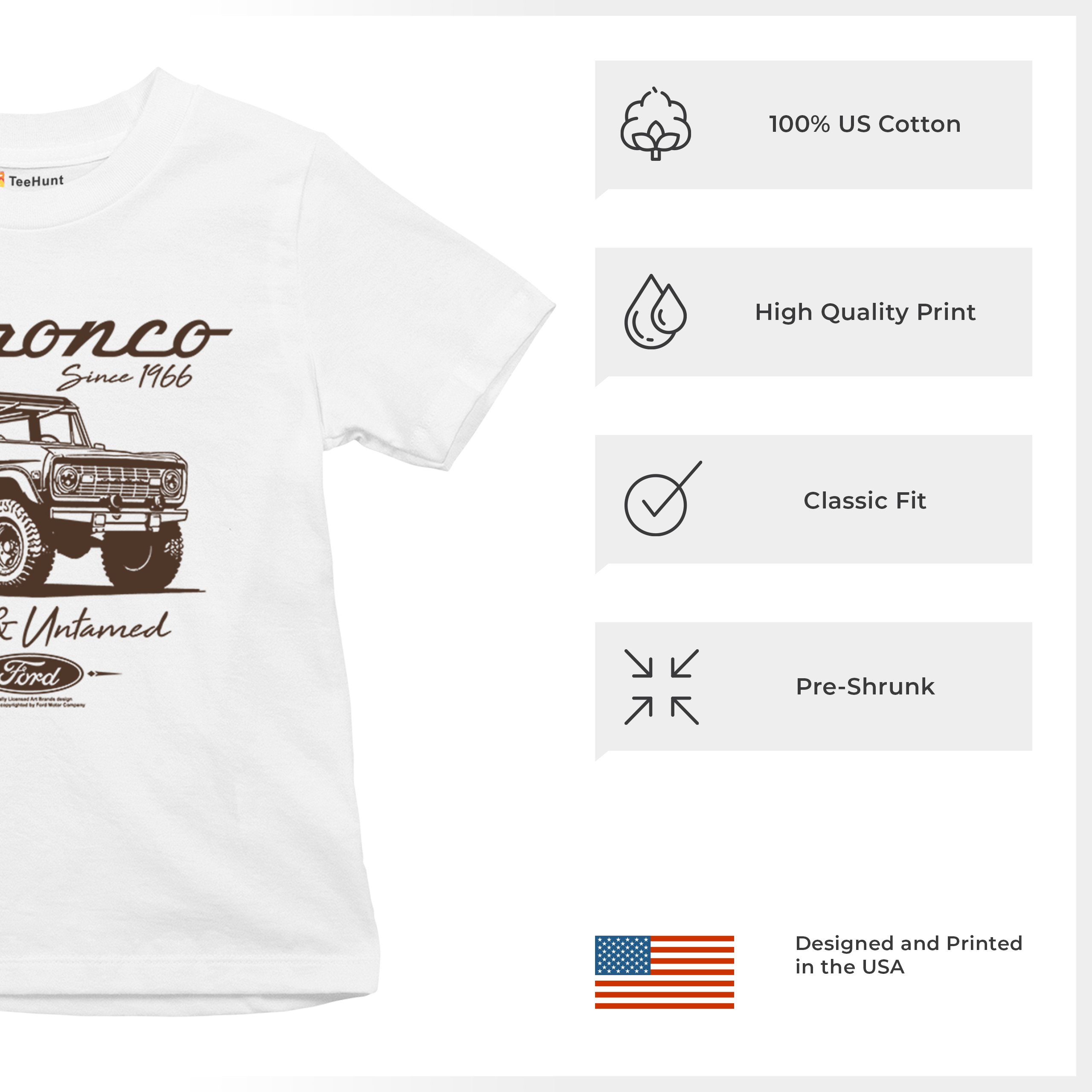 Ford Bronco Wild and Untamed Since 1966 Youth T-shirt Retro Off Road 4x4 Kids - Picture 14 of 36
