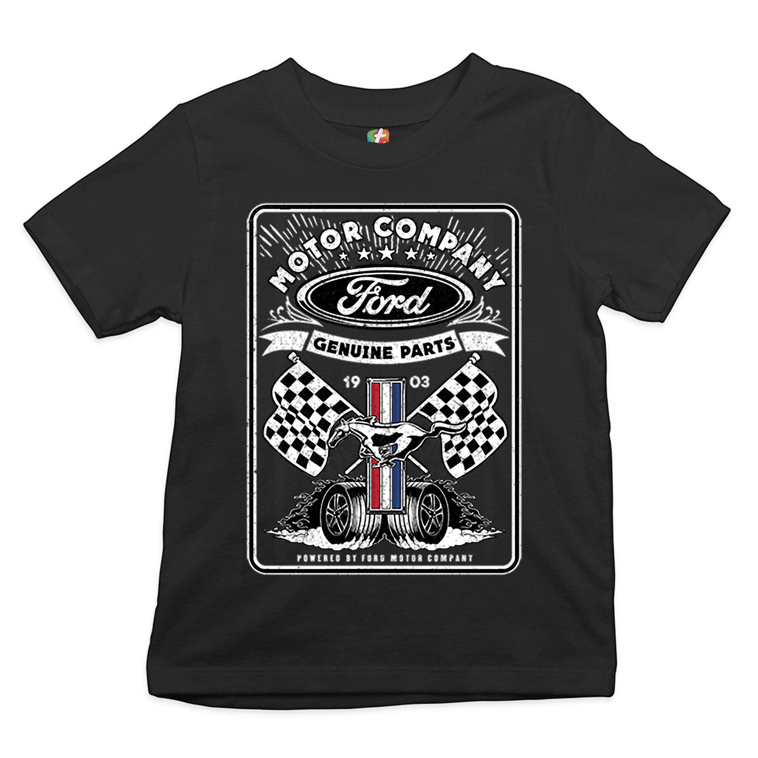 Ford Motor Company Youth T-shirt Racing Flags Mustang Logo Licensed Kids - Picture 3 of 30