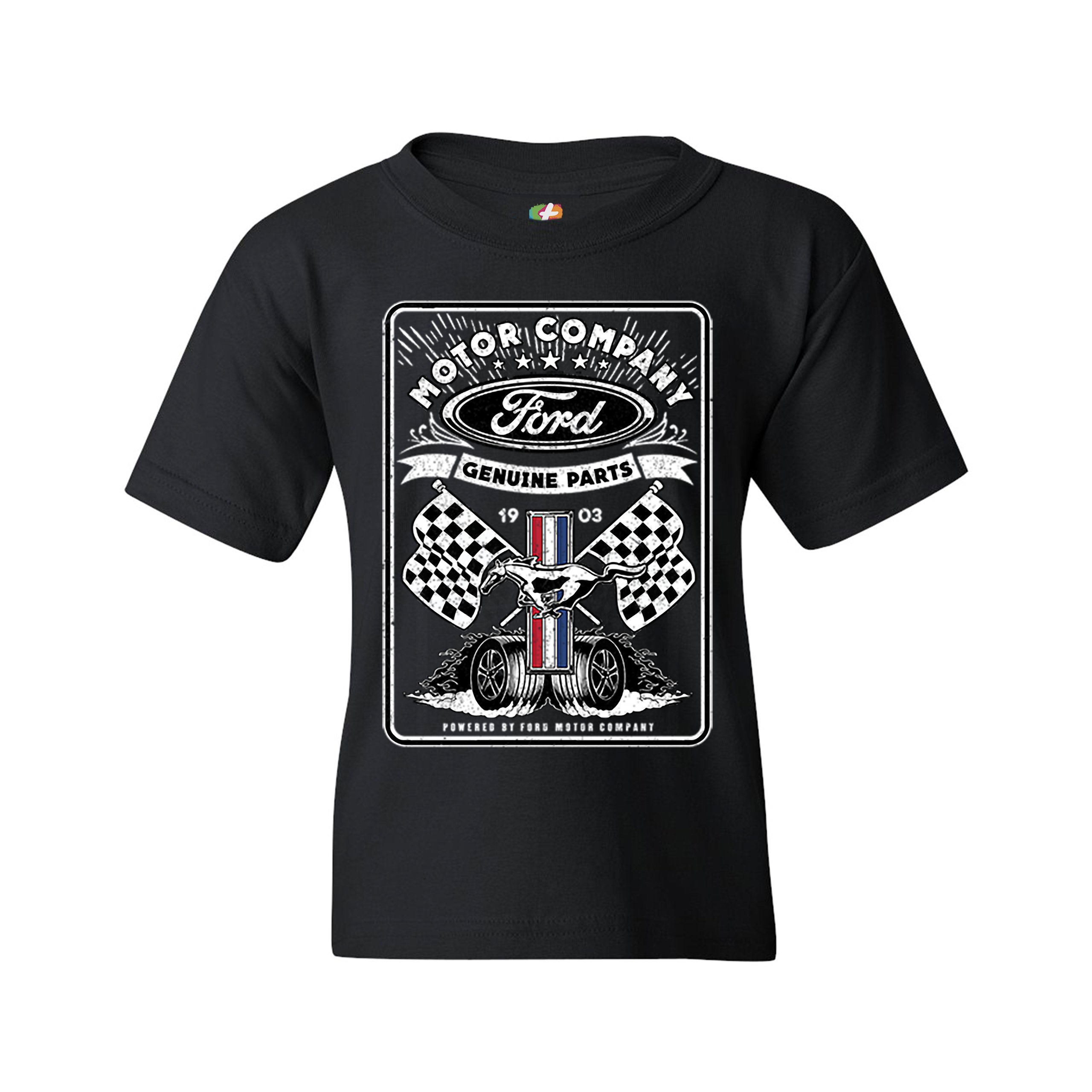 Ford Motor Company Youth T-shirt Racing Flags Mustang Logo Licensed Kids - Picture 4 of 30