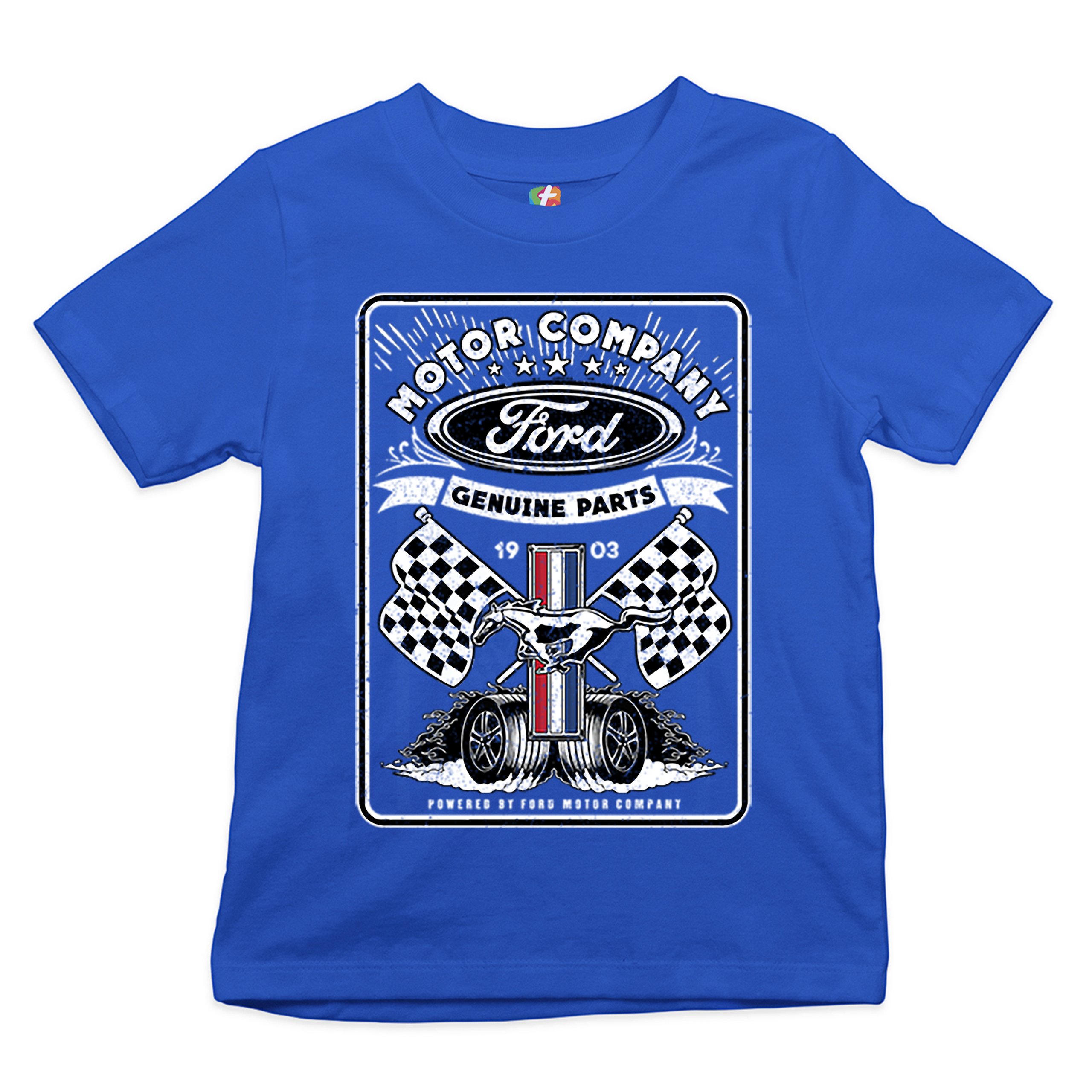 Ford Motor Company Youth T-shirt Racing Flags Mustang Logo Licensed Kids - Picture 23 of 30