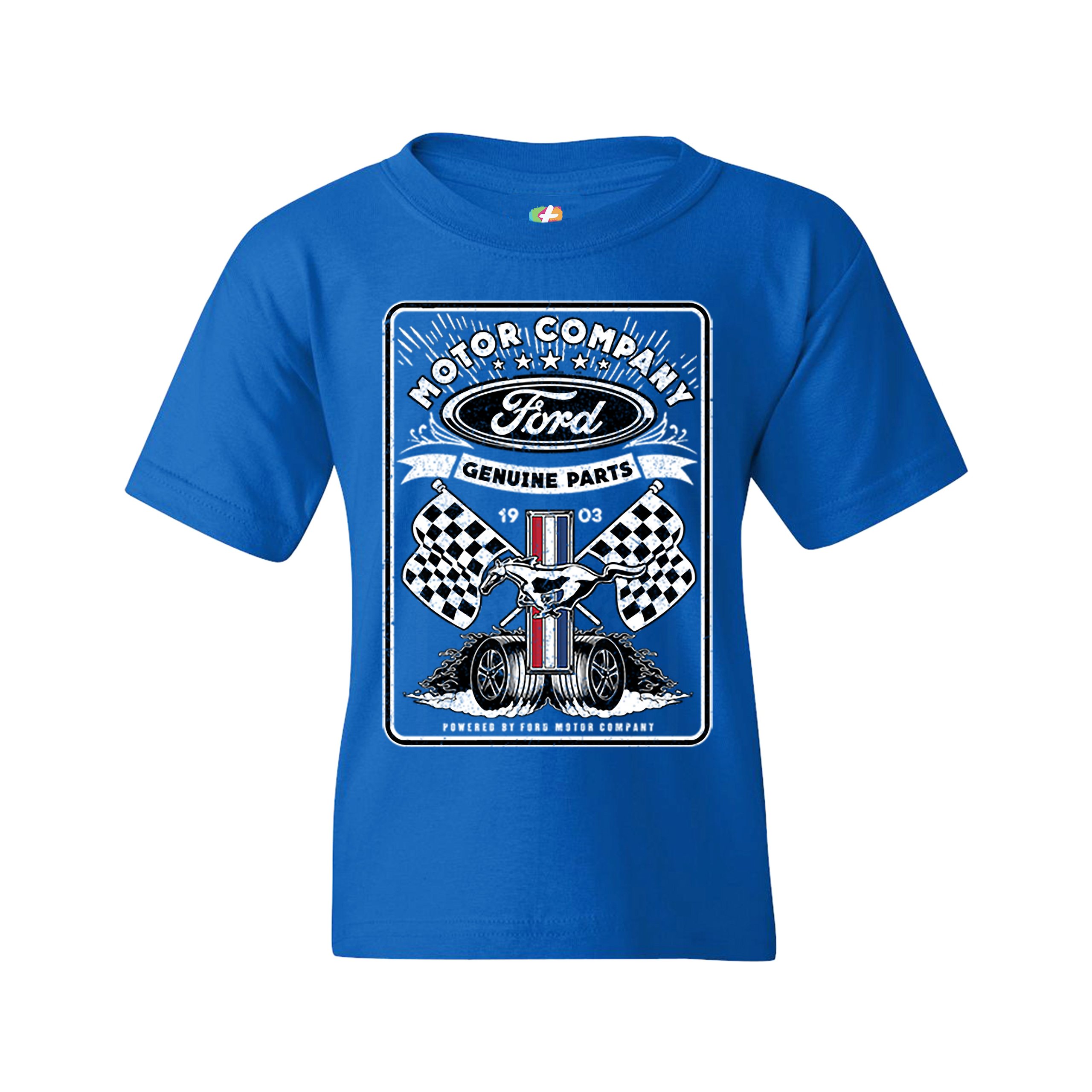 Ford Motor Company Youth T-shirt Racing Flags Mustang Logo Licensed Kids - Picture 24 of 30