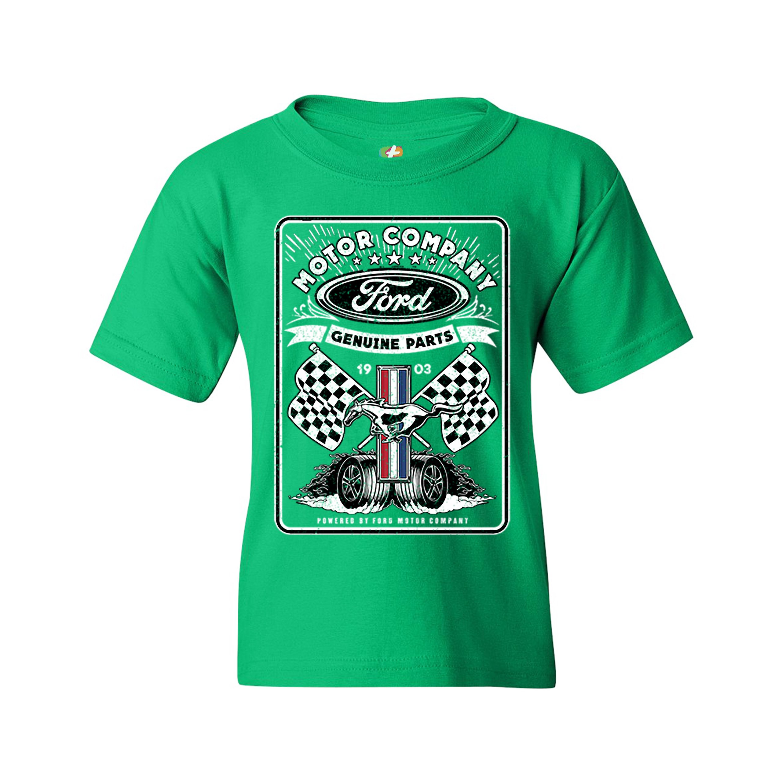 Ford Motor Company Youth T-shirt Racing Flags Mustang Logo Licensed Kids - Picture 20 of 30