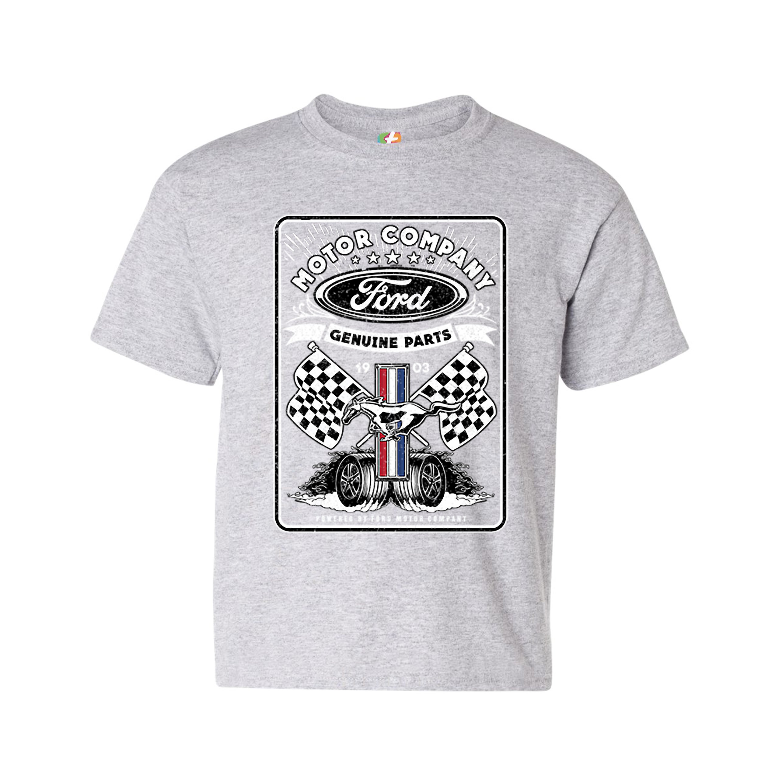 Ford Motor Company Youth T-shirt Racing Flags Mustang Logo Licensed Kids - Picture 8 of 30