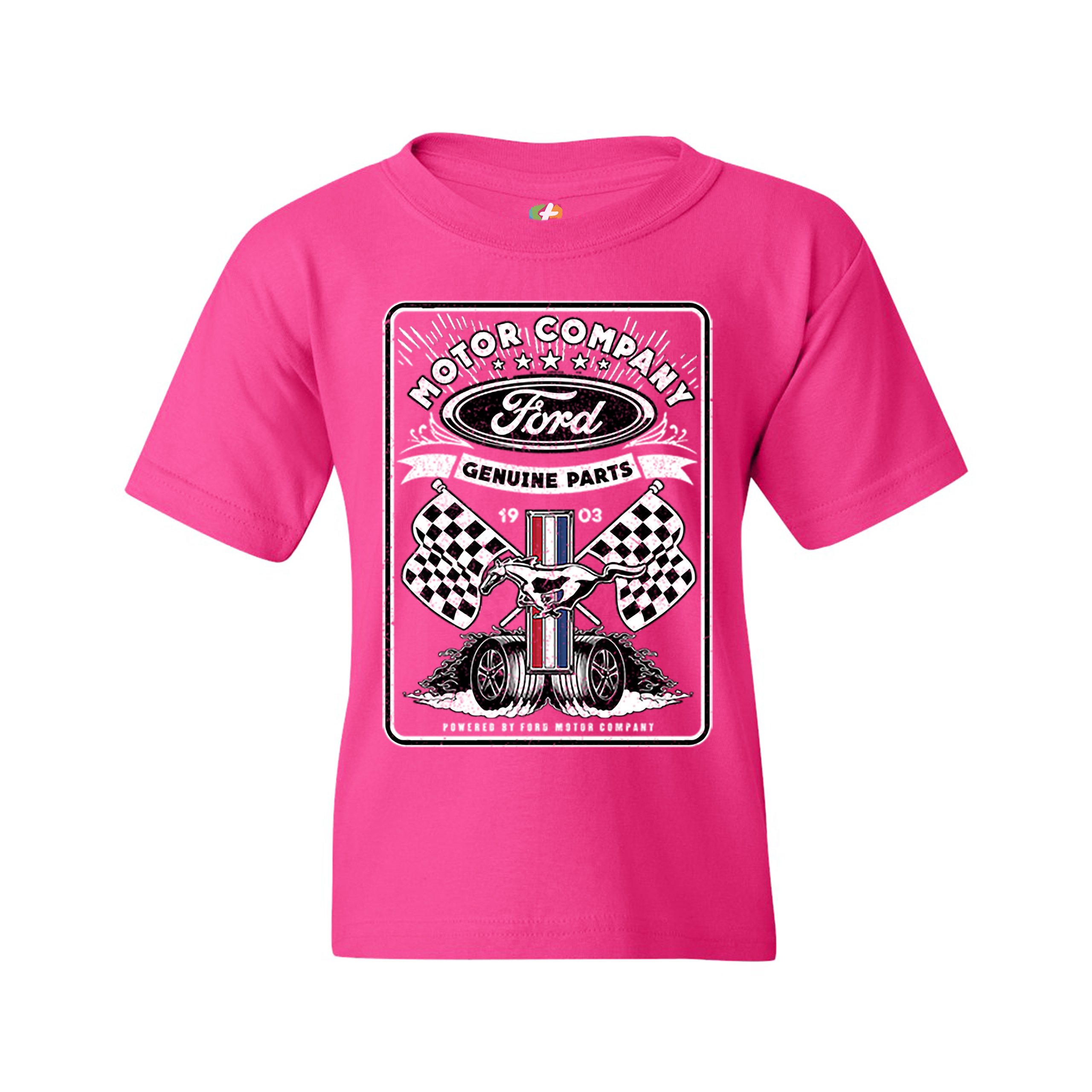 Ford Motor Company Youth T-shirt Racing Flags Mustang Logo Licensed Kids - Picture 28 of 30