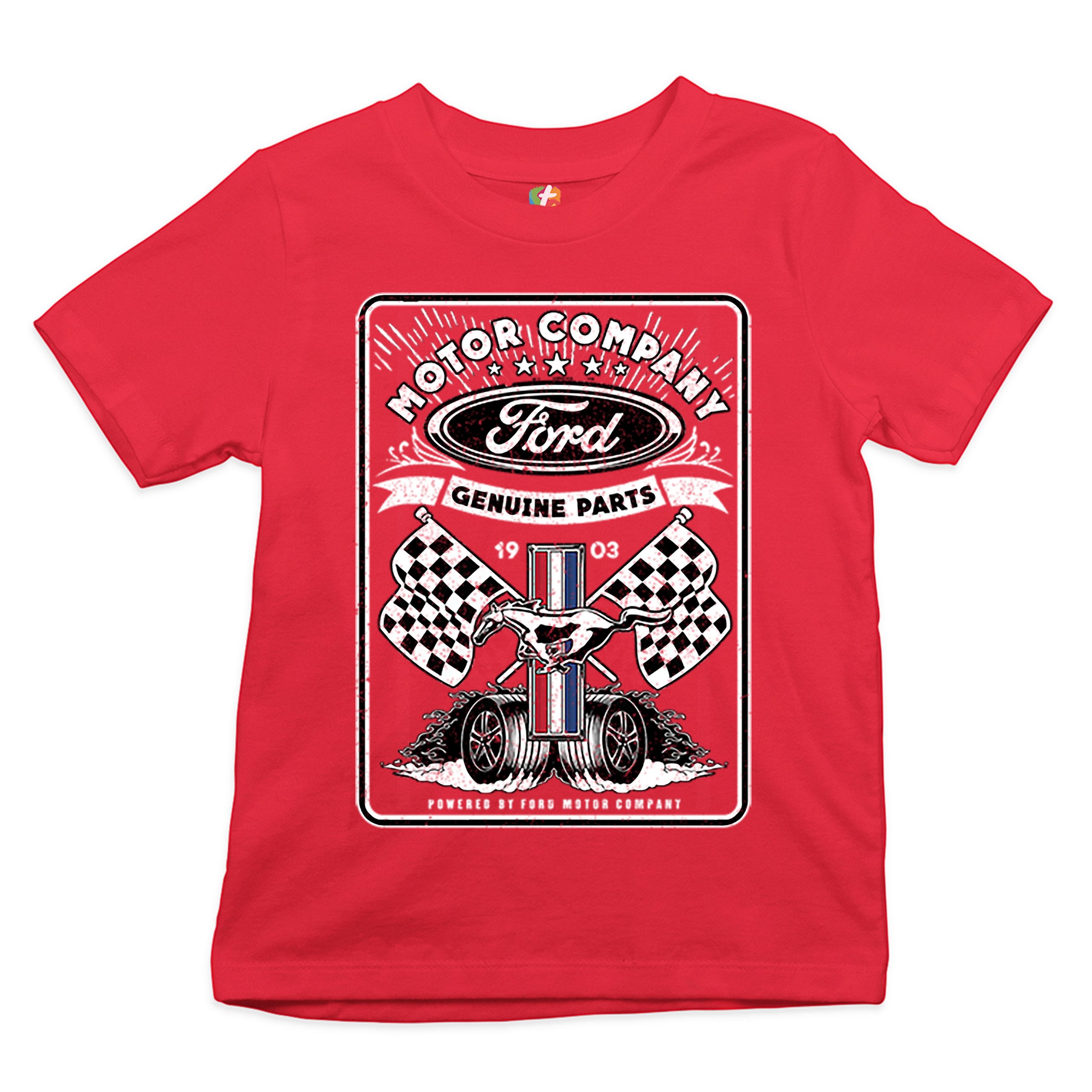 Ford Motor Company Youth T-shirt Racing Flags Mustang Logo Licensed Kids - Picture 11 of 30