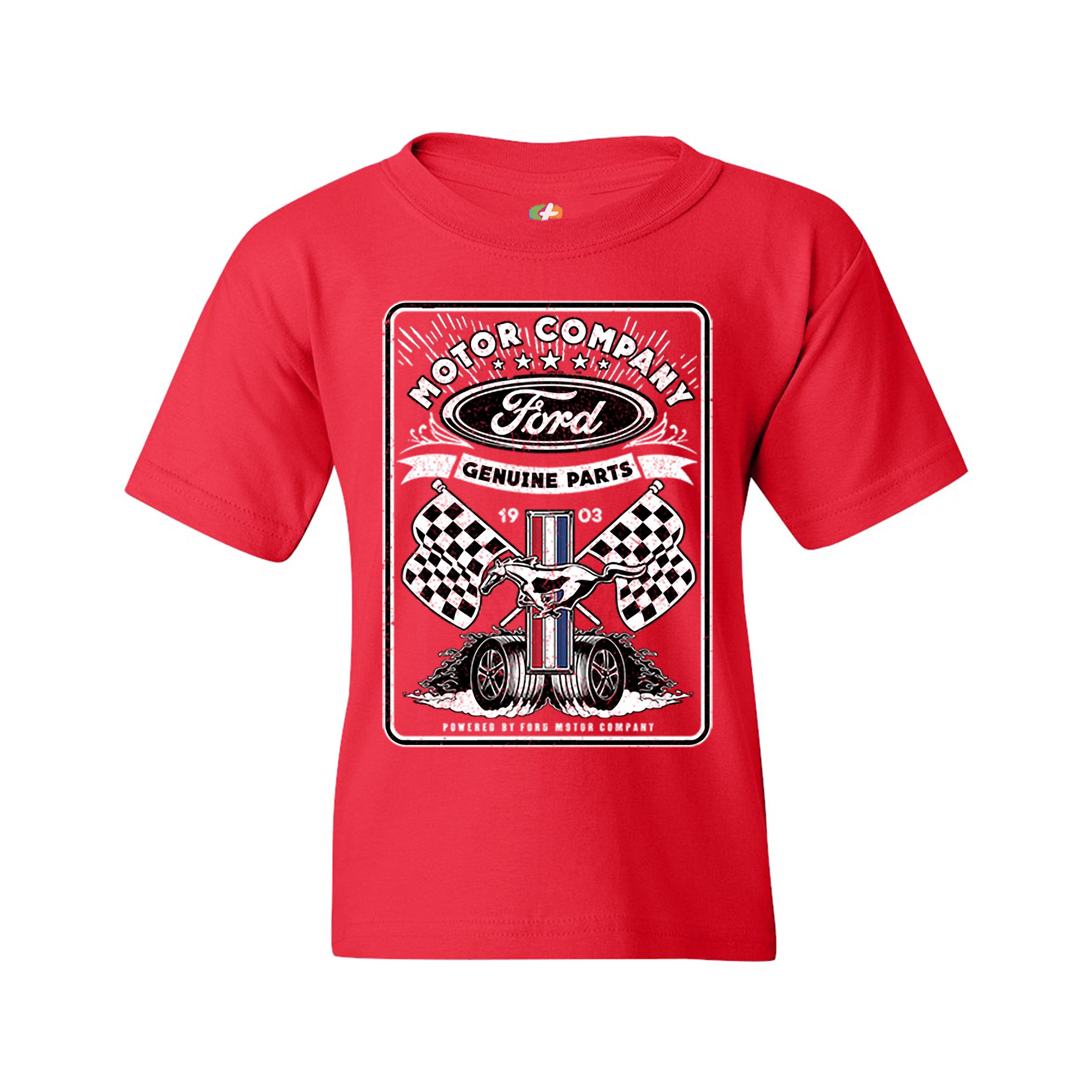 Ford Motor Company Youth T-shirt Racing Flags Mustang Logo Licensed Kids - Picture 12 of 30