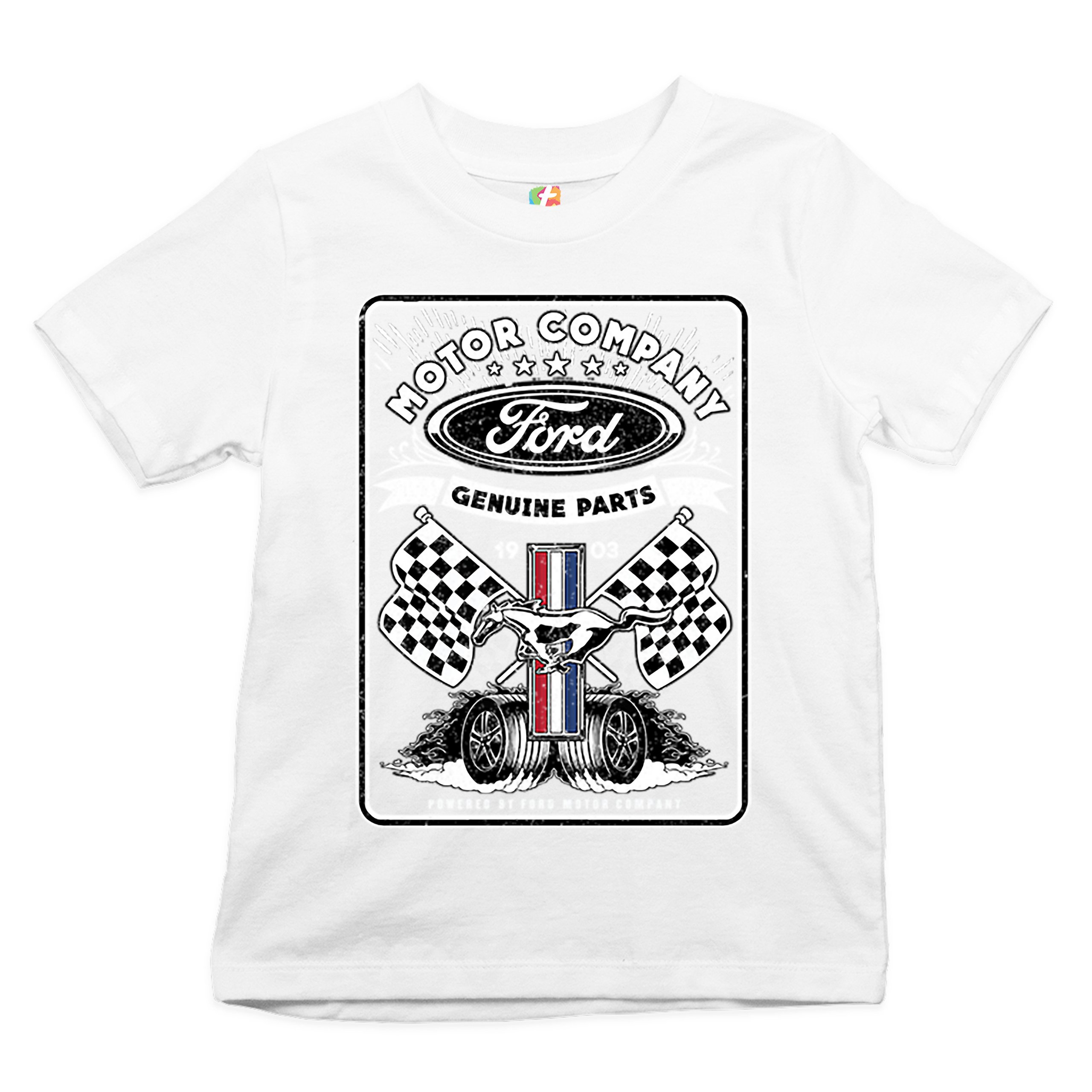 Ford Motor Company Youth T-shirt Racing Flags Mustang Logo Licensed Kids - Picture 15 of 30