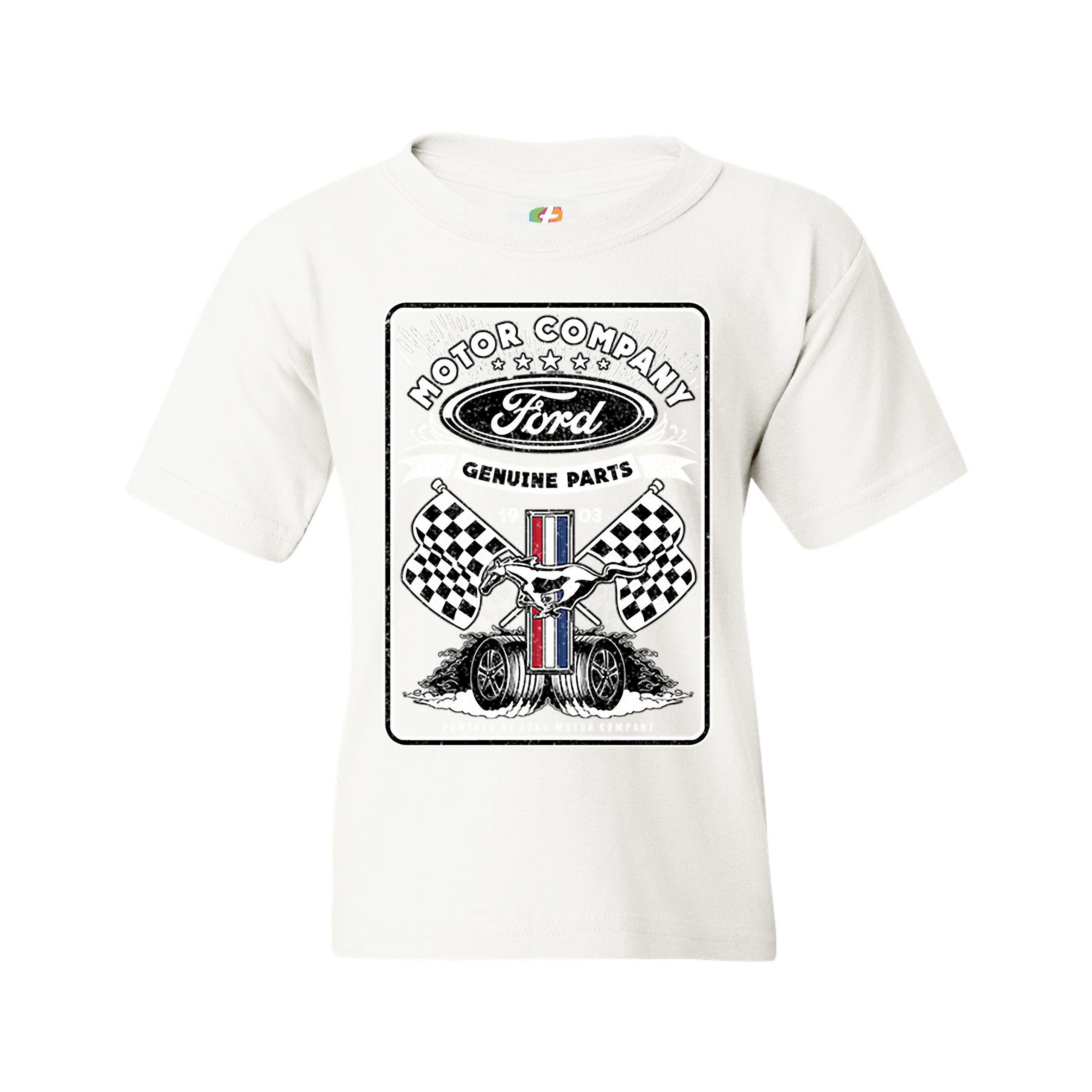 Ford Motor Company Youth T-shirt Racing Flags Mustang Logo Licensed Kids - Picture 16 of 30