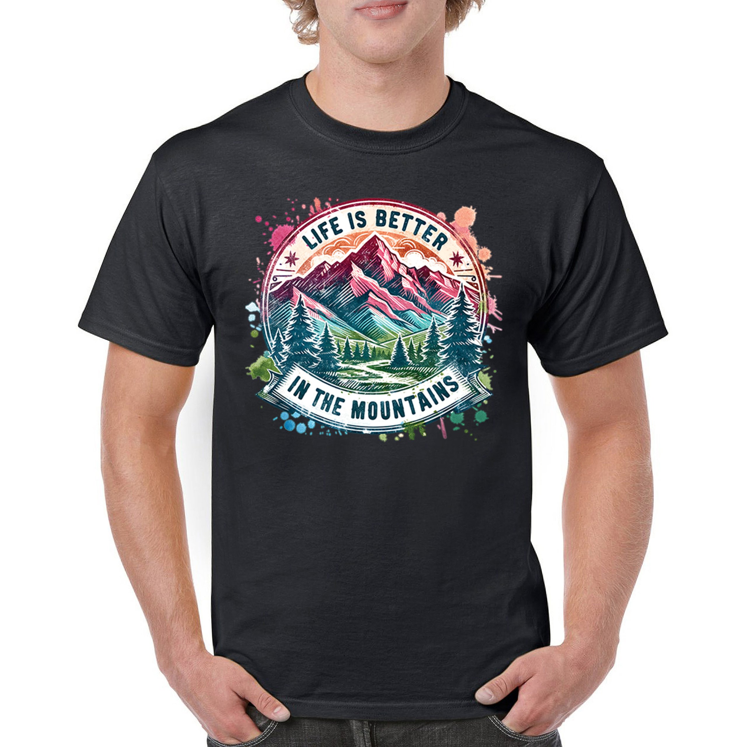 Life is Better in the Mountains T-shirt Trail Hiking Camping Men’s Tee