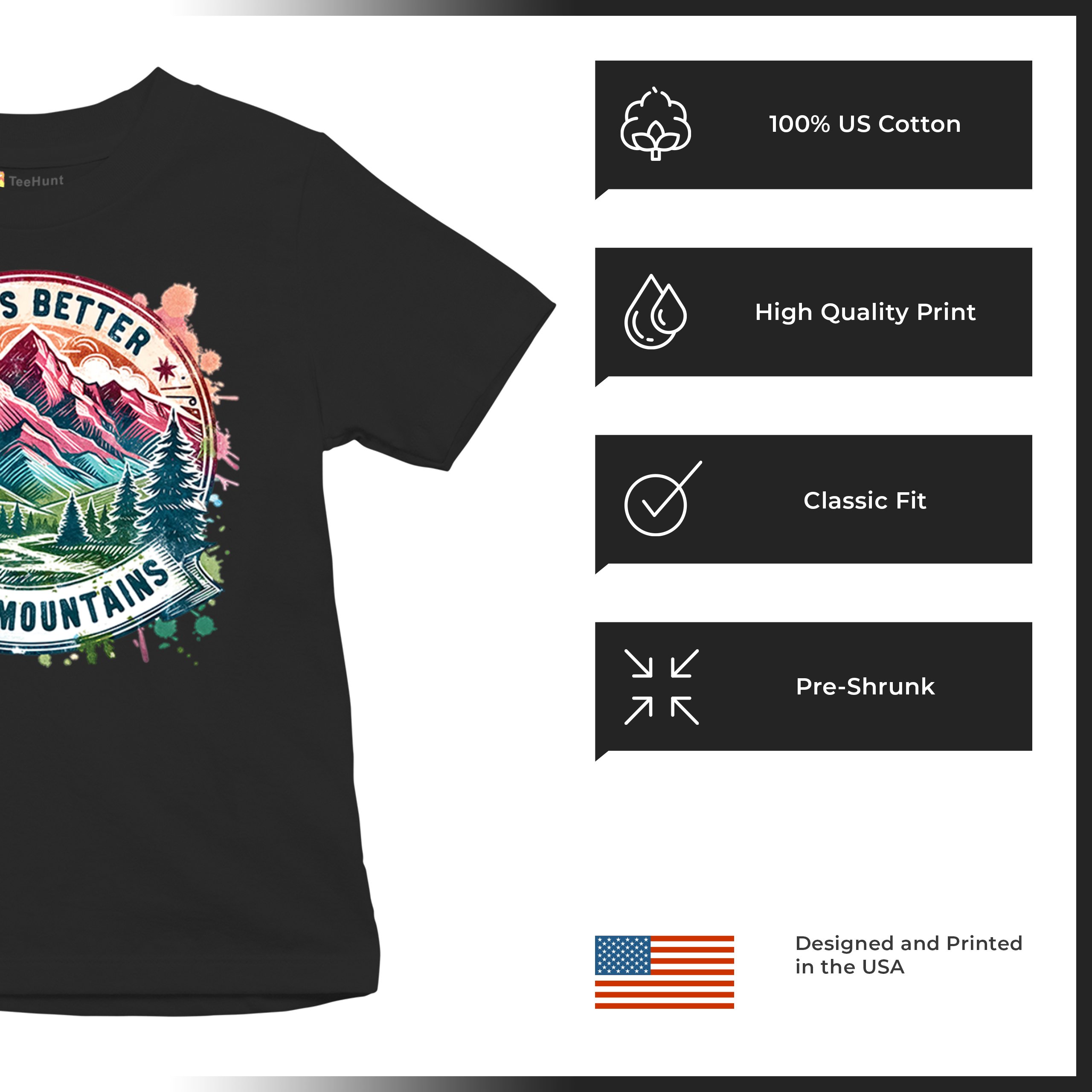 Life is Better in the Mountains Youth T-shirt Trail Hiking Camping Kids - Picture 7 of 50