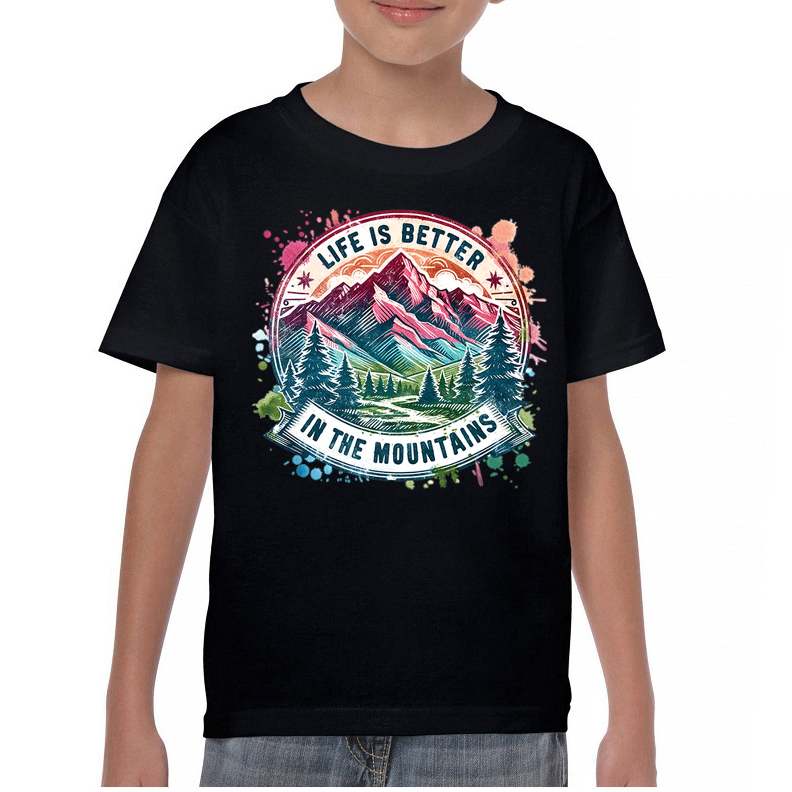Life is Better in the Mountains Youth T-shirt Trail Hiking Camping Kids - Picture 2 of 50