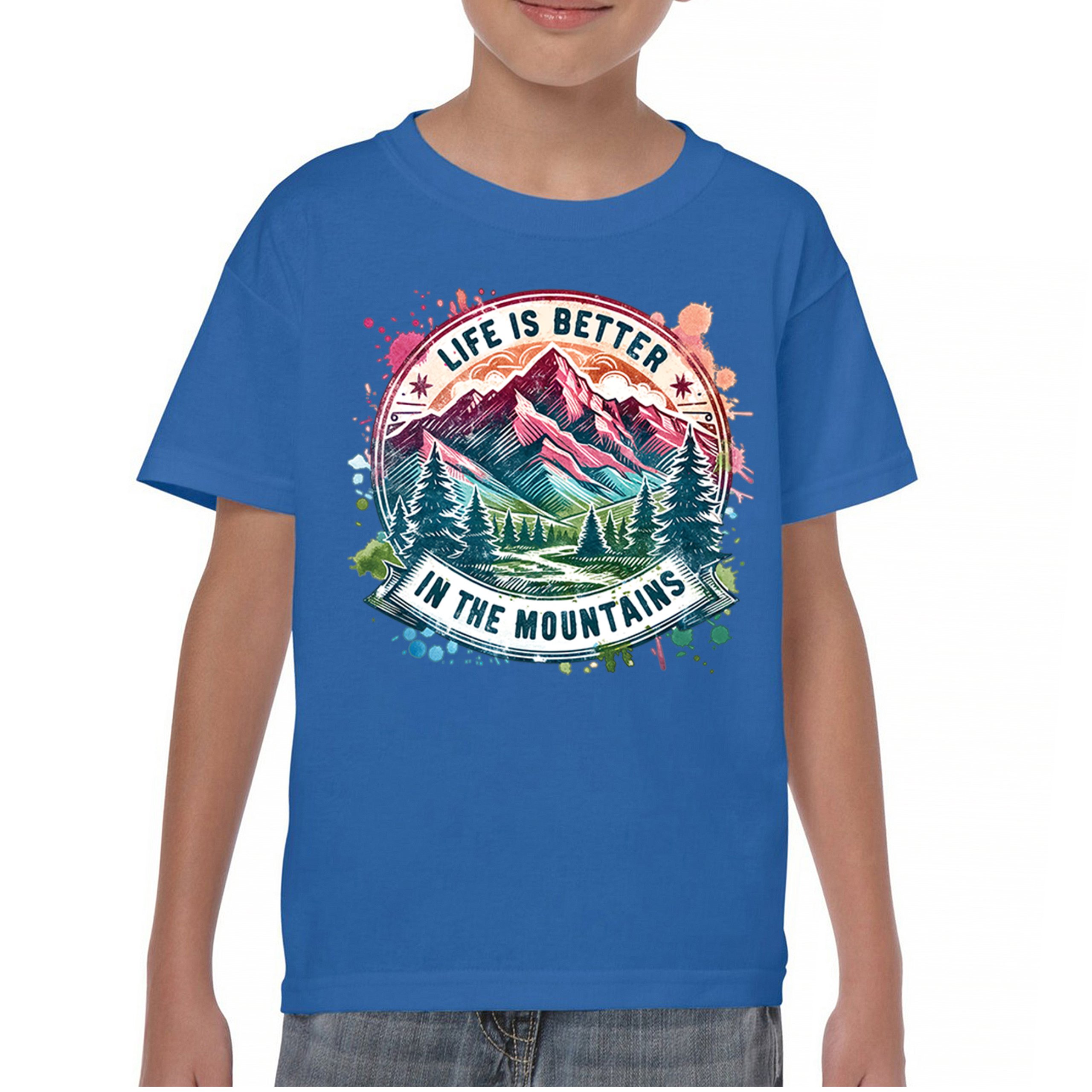 Life is Better in the Mountains Youth T-shirt Trail Hiking Camping Kids - Picture 37 of 50