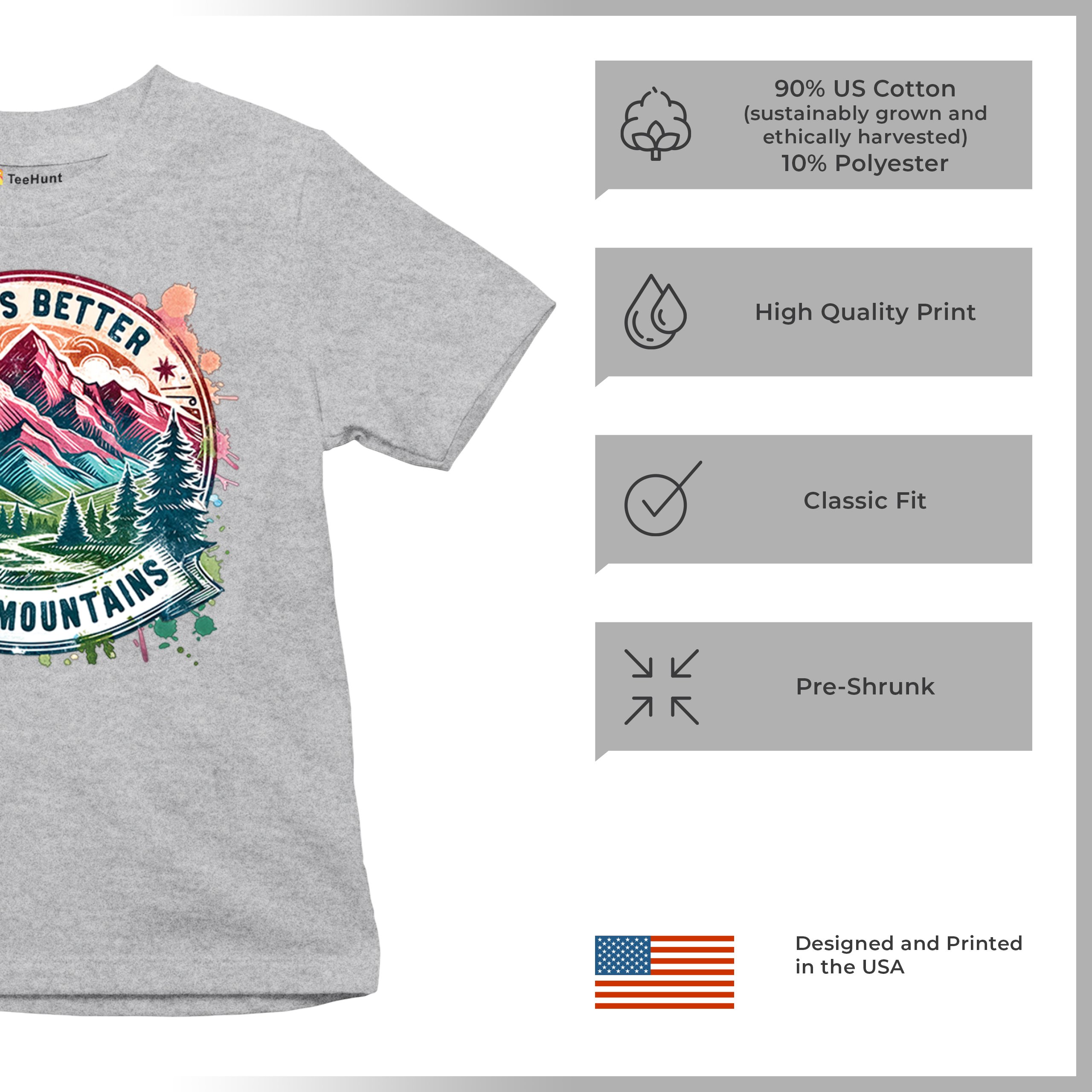 Life is Better in the Mountains Youth T-shirt Trail Hiking Camping Kids - Picture 14 of 50