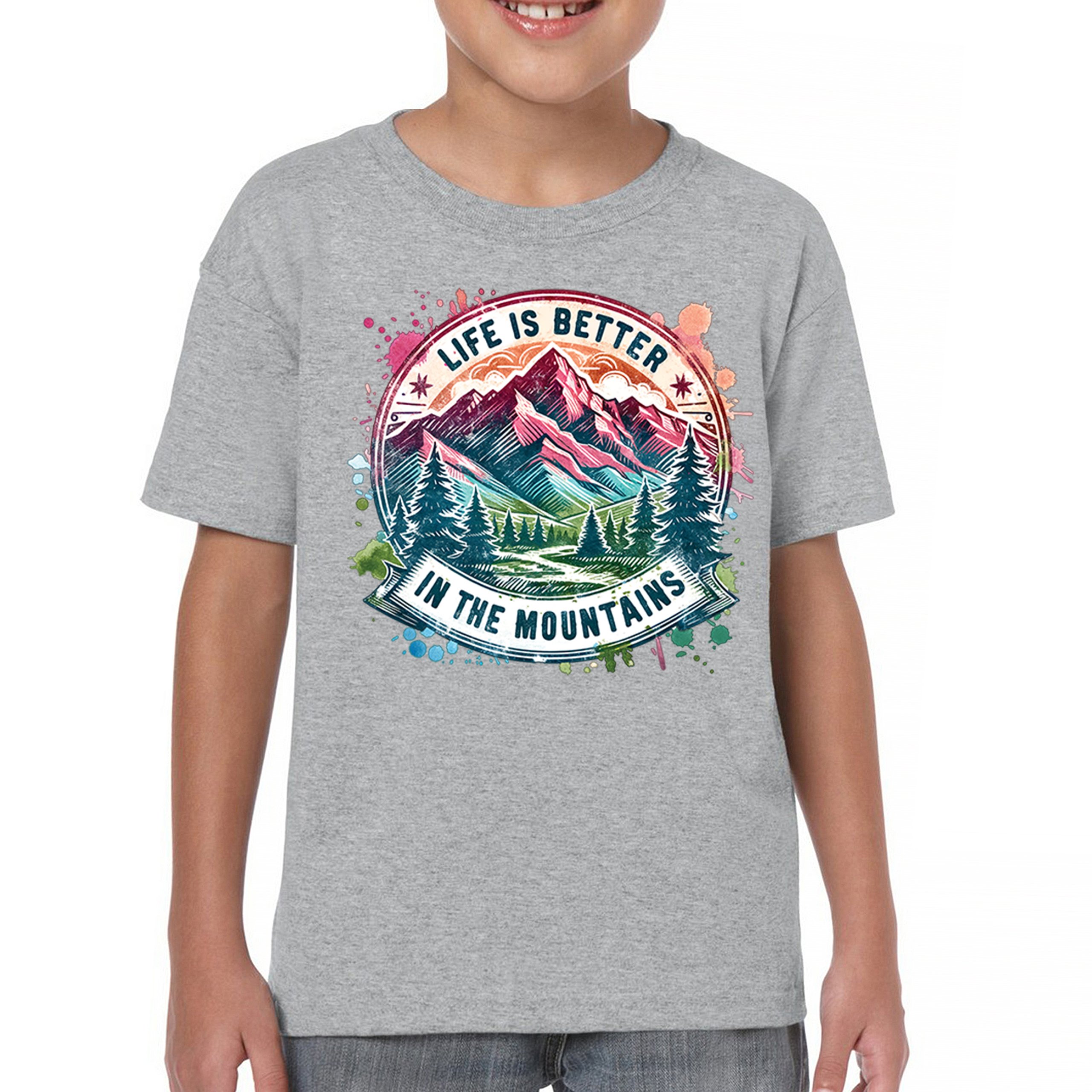 Life is Better in the Mountains Youth T-shirt Trail Hiking Camping Kids - Picture 9 of 50