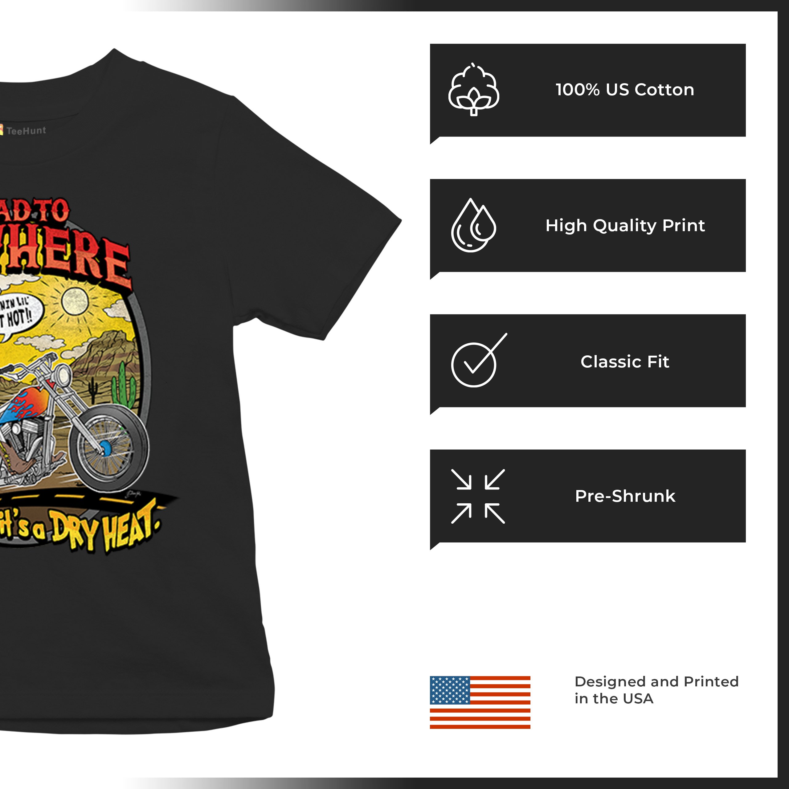 Road to Nowhere Youth T-shirt But its a Dry Heat Funny Biker Motorcycle Kids - Picture 7 of 50