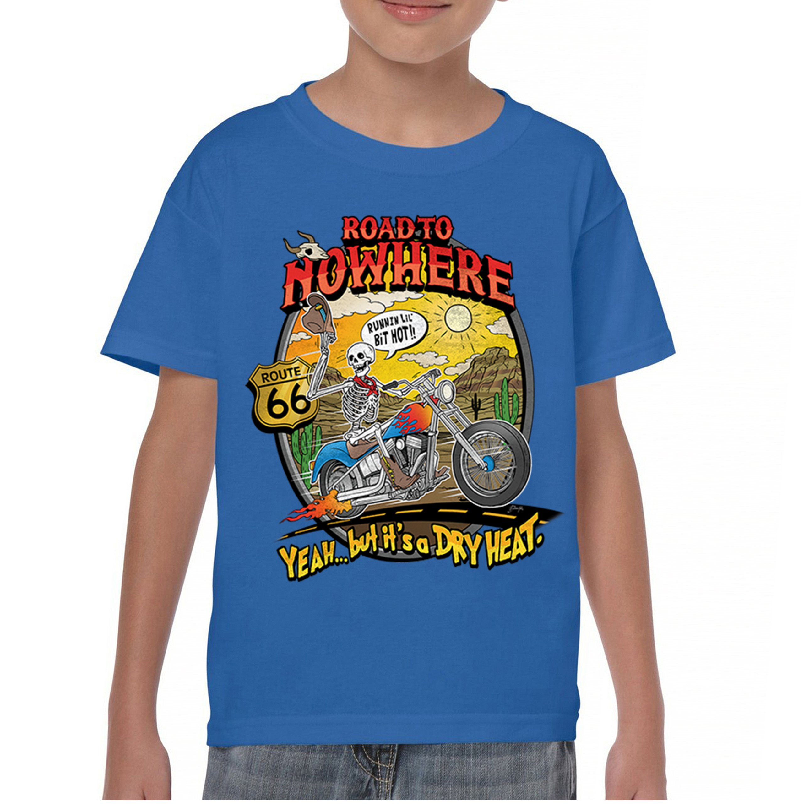 Road to Nowhere Youth T-shirt But its a Dry Heat Funny Biker Motorcycle Kids - Picture 37 of 50