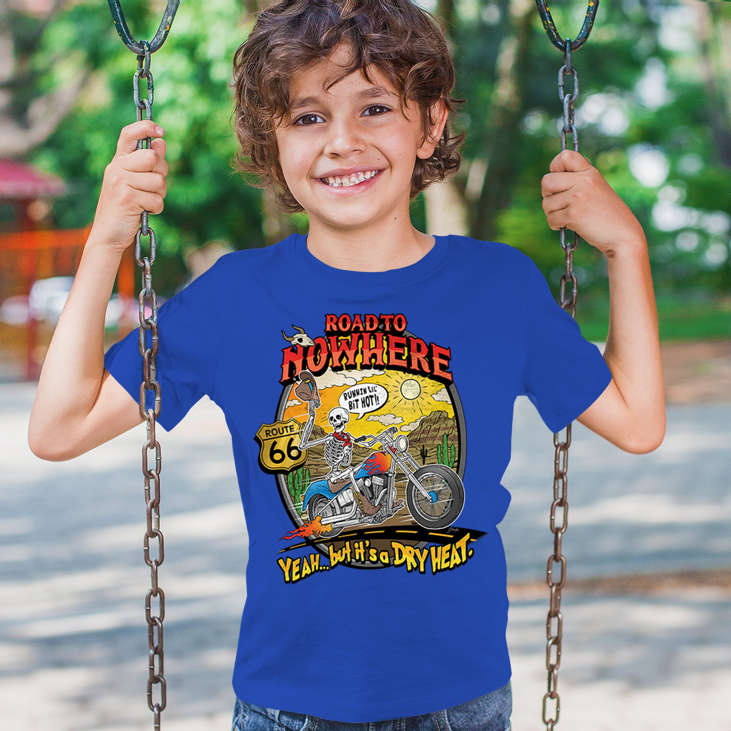 Road to Nowhere Youth T-shirt But its a Dry Heat Funny Biker Motorcycle Kids - Picture 40 of 50
