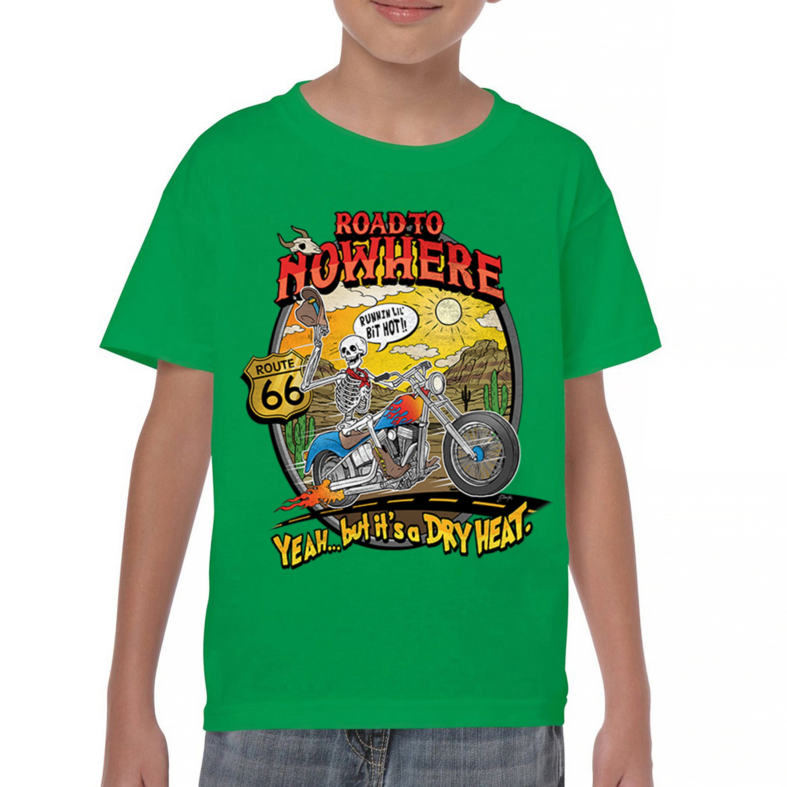 Road to Nowhere Youth T-shirt But its a Dry Heat Funny Biker Motorcycle Kids - Picture 30 of 50