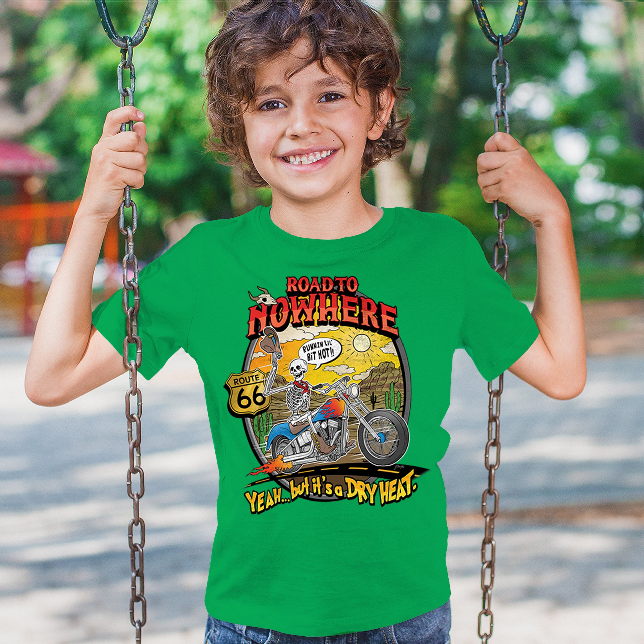 Road to Nowhere Youth T-shirt But its a Dry Heat Funny Biker Motorcycle Kids - Picture 33 of 50