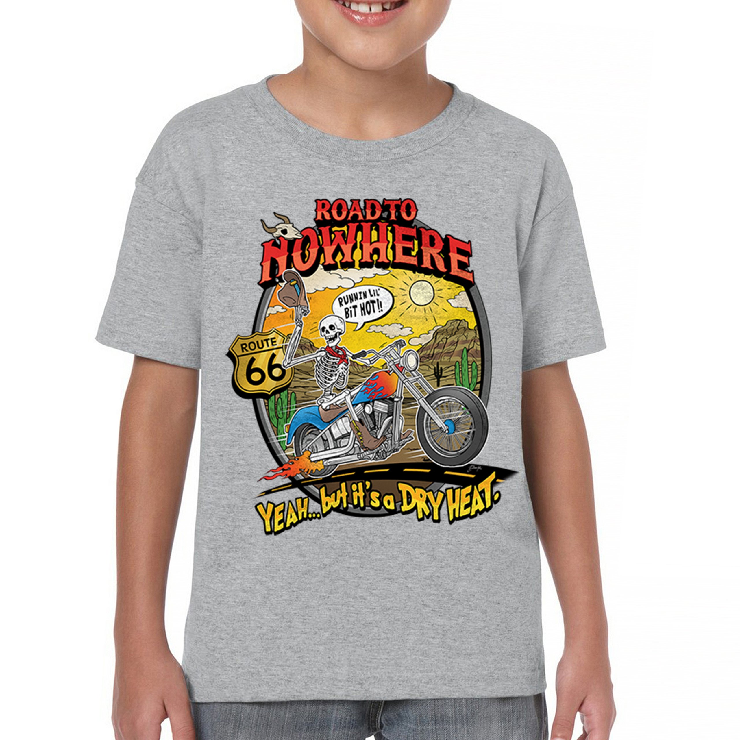Road to Nowhere Youth T-shirt But its a Dry Heat Funny Biker Motorcycle Kids - Picture 9 of 50