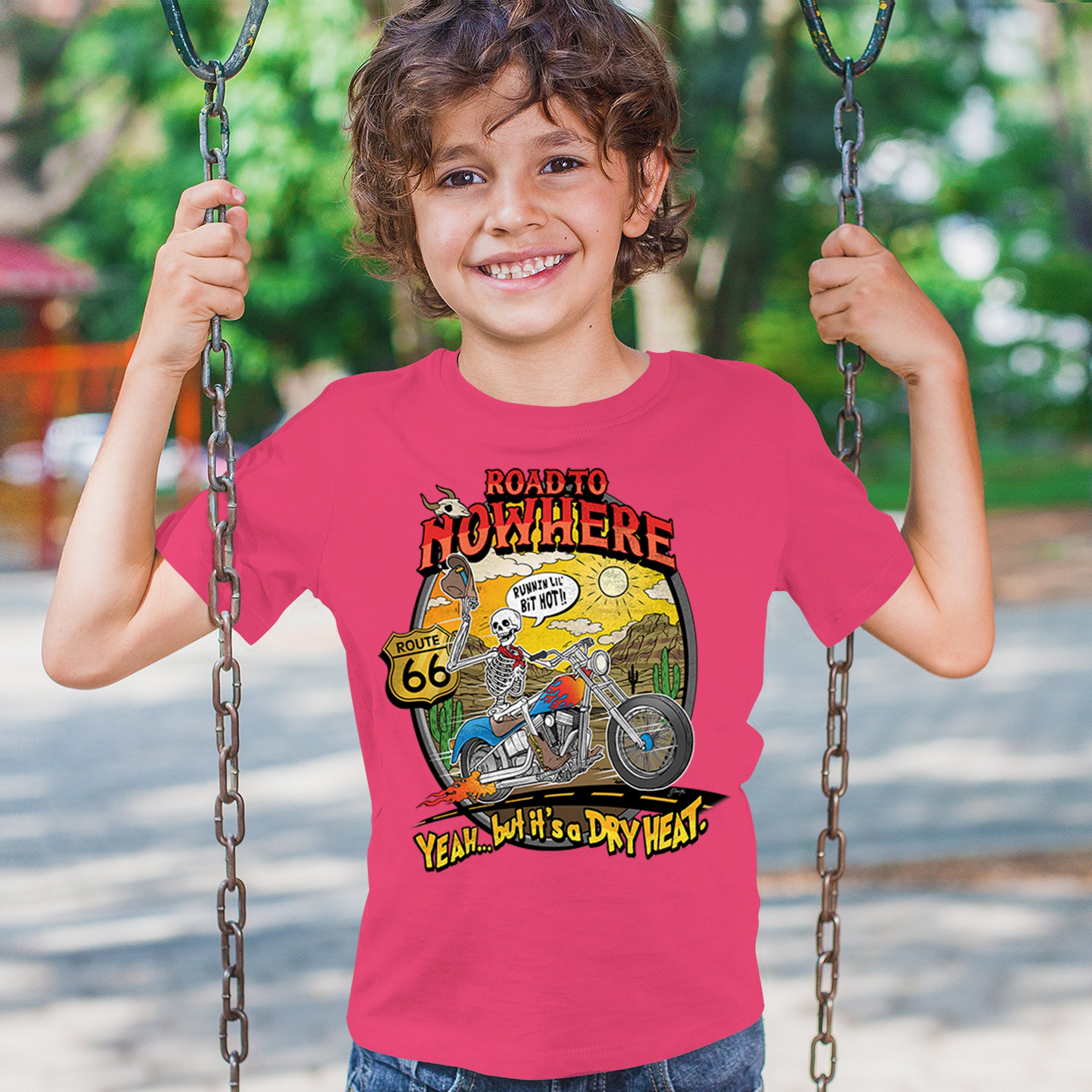 Road to Nowhere Youth T-shirt But its a Dry Heat Funny Biker Motorcycle Kids - Picture 47 of 50
