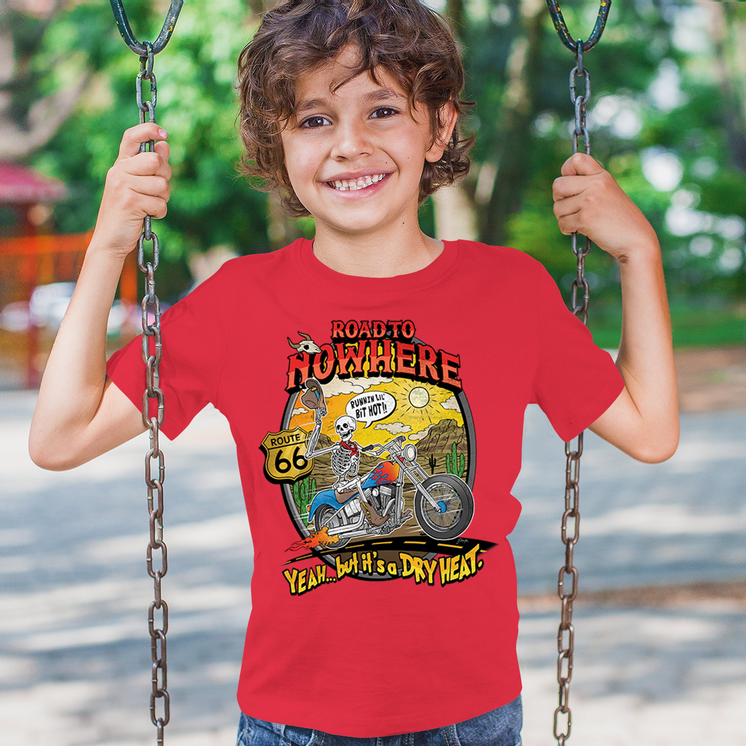 Road to Nowhere Youth T-shirt But its a Dry Heat Funny Biker Motorcycle Kids - Picture 19 of 50
