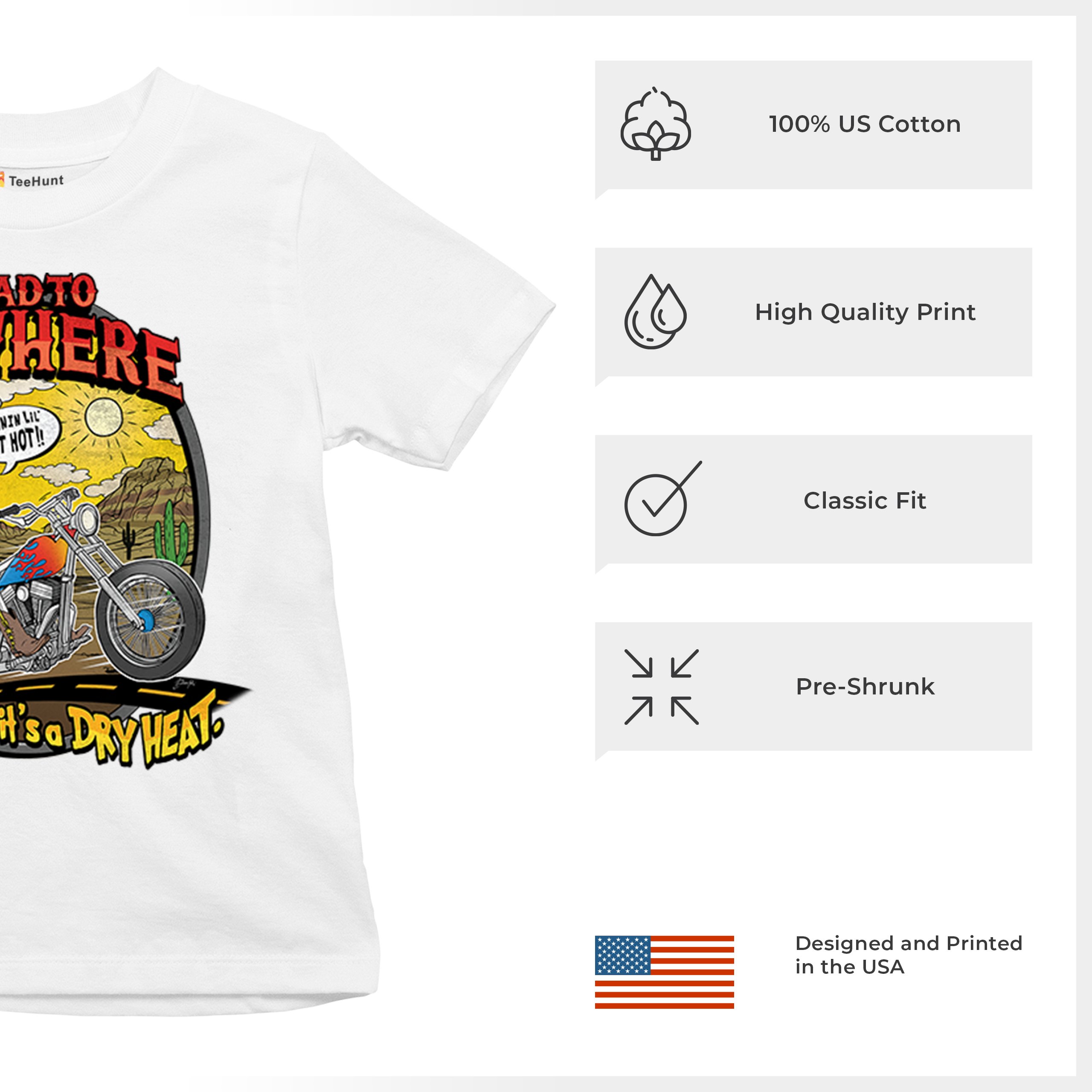 Road to Nowhere Youth T-shirt But its a Dry Heat Funny Biker Motorcycle Kids - Picture 28 of 50
