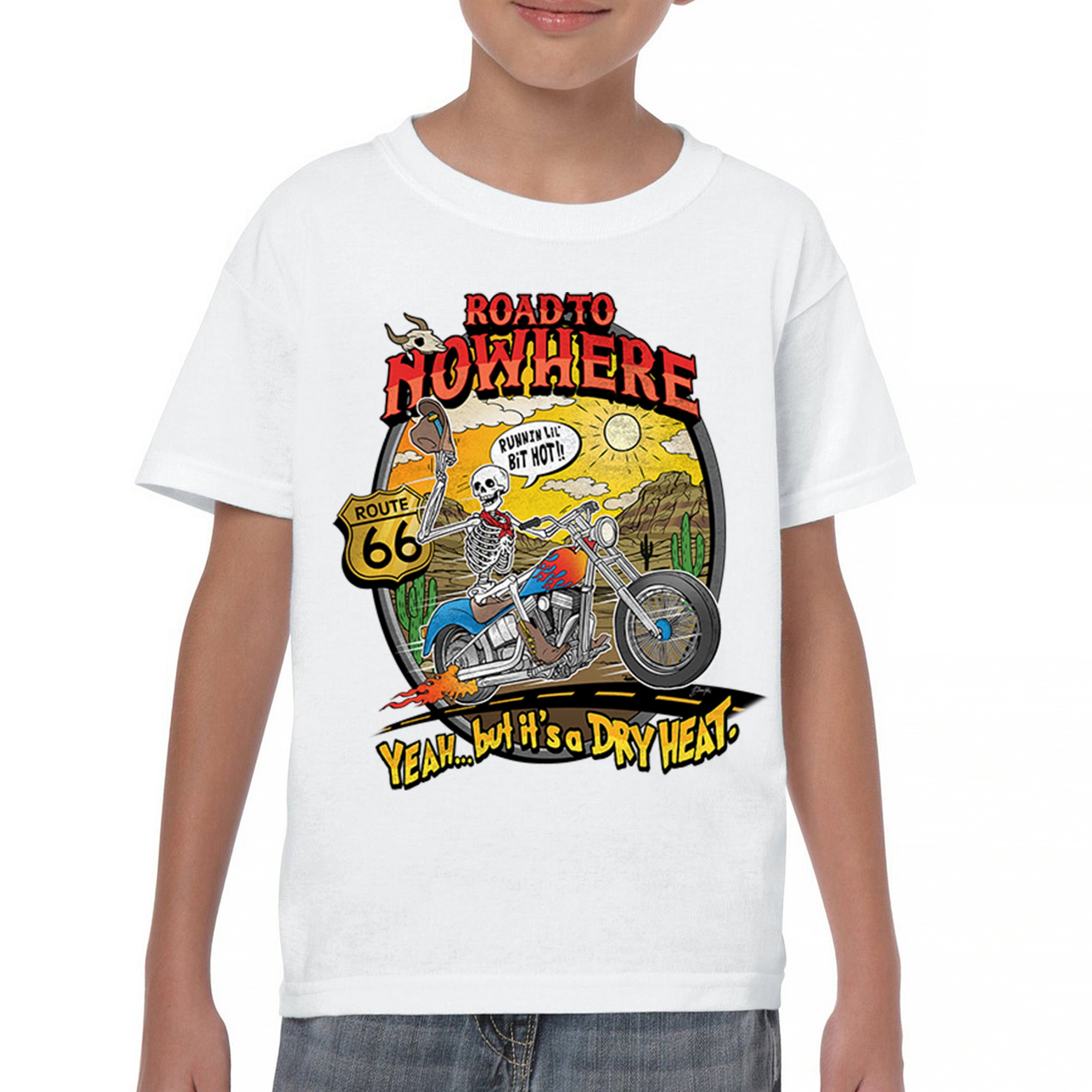 Road to Nowhere Youth T-shirt But its a Dry Heat Funny Biker Motorcycle Kids - Picture 23 of 50